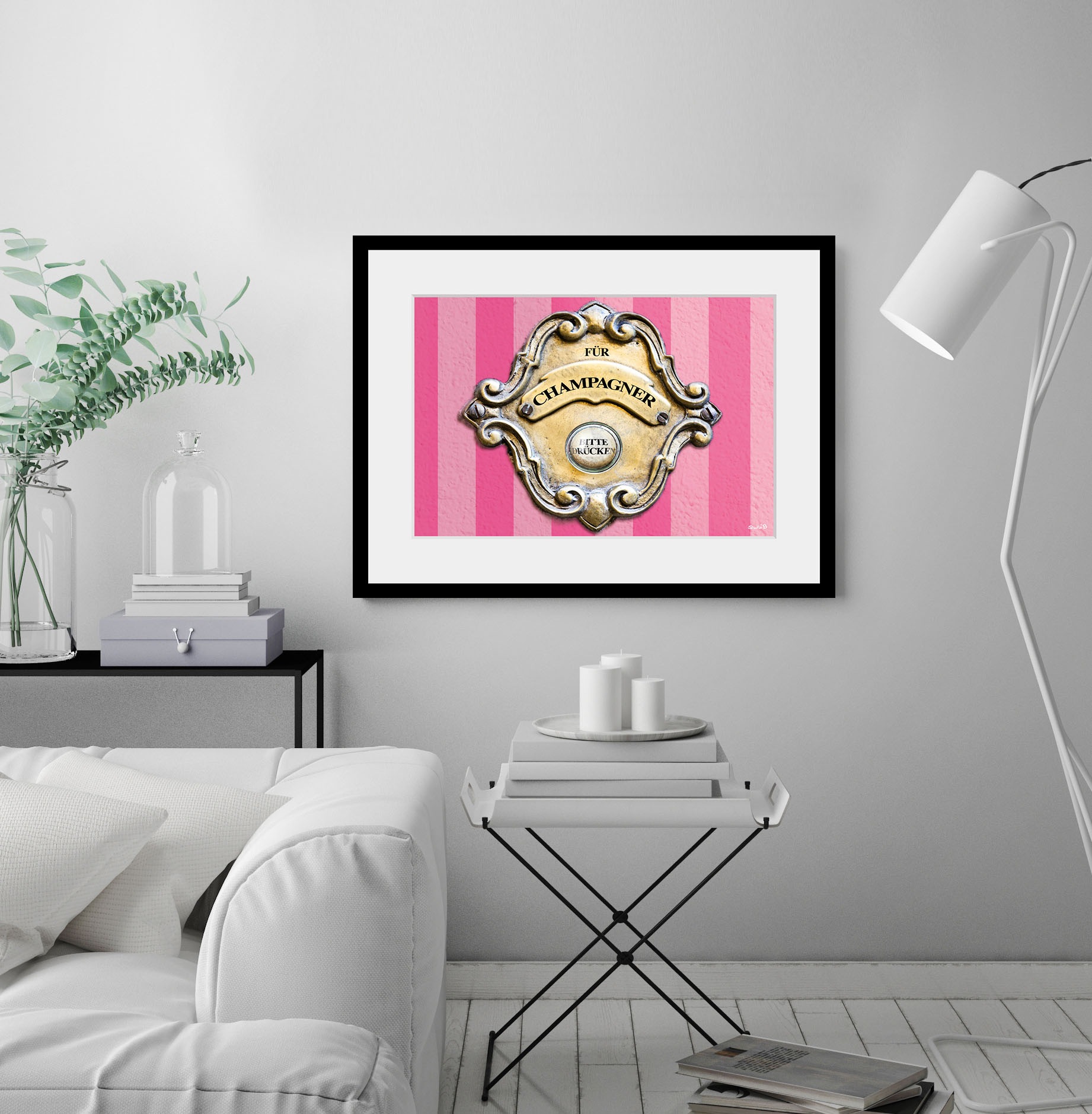 Image of queence Bild "CHAMPAGNER BELL" Gegenstandslos Humor Sprüche & Texte Wein 1 Stk. tlg. HD Premium Poster-Druck inkl. Holzrahmen