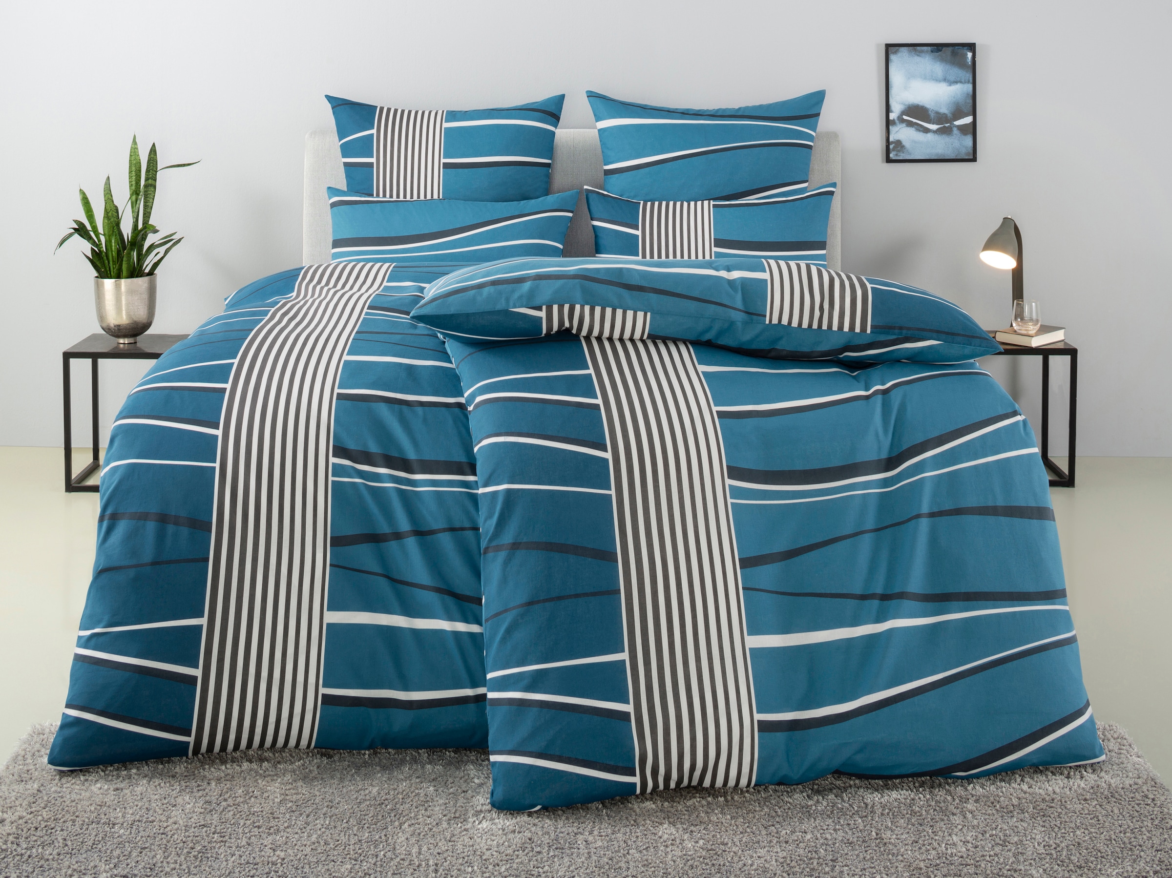 my home Bettwäsche »Renu in Gr. 135x200 oder 155x220 cm«, (2 tlg.), Bettwäsche aus Baumwolle, grafische Bettwäsche mit Wellen-Design