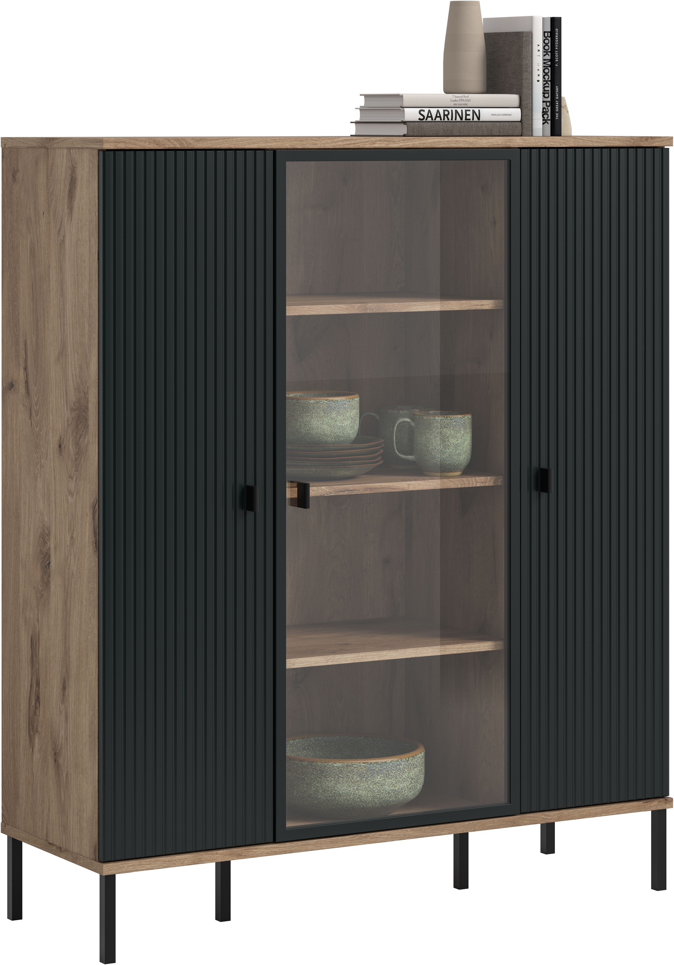Image of INOSIGN Highboard "TREVERK, Breite: 115 cm, hochwertige MDF-Front schwarz tiefzieh" 1 Stk. tlg. Highboard, Wohnzimmer, Esszimmer