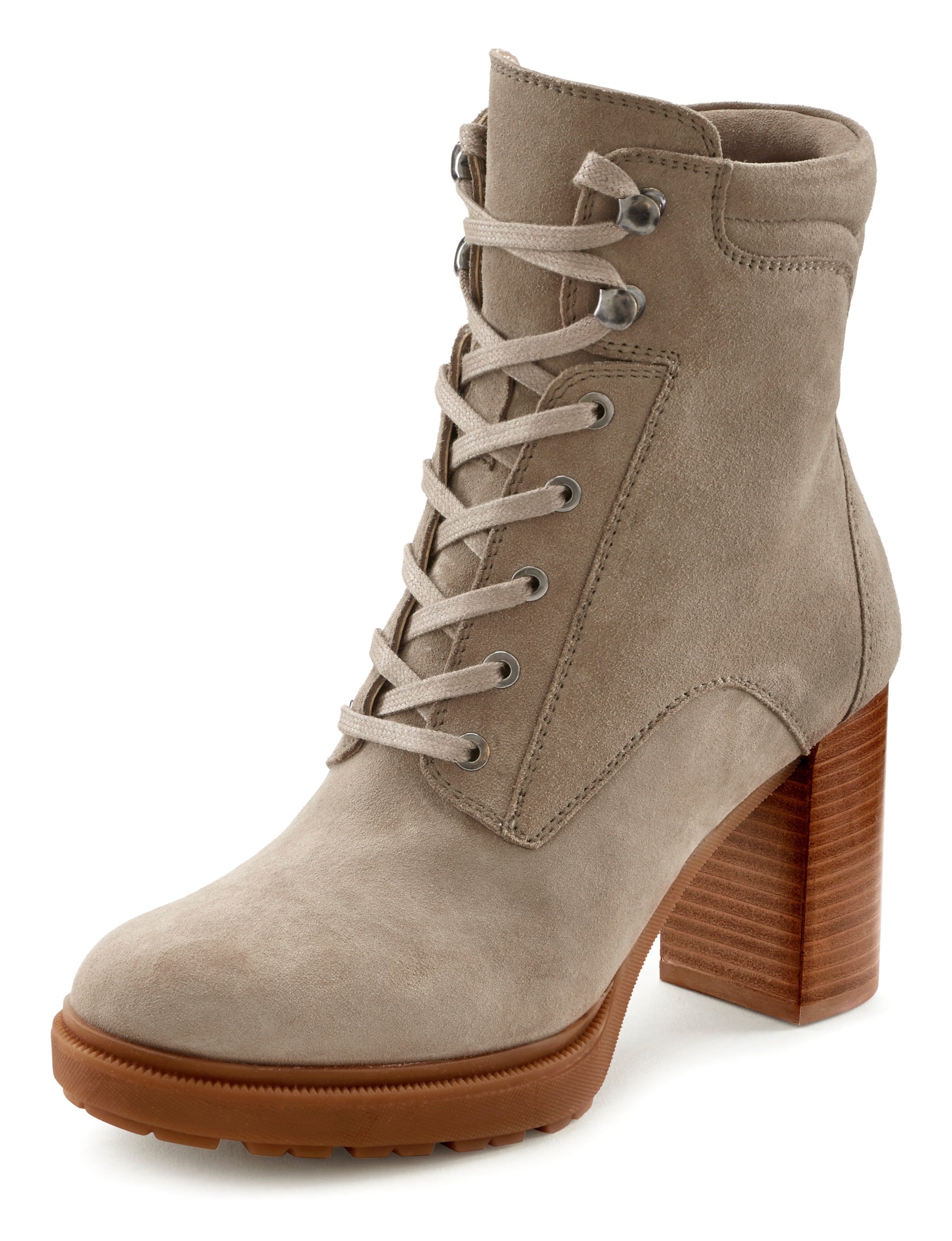 Image of LASCANA Stiefelette, Boots zum Schnüren aus Leder mit leichter Plateausohle und Blockabsatz bei Ackermann Versand Schweiz