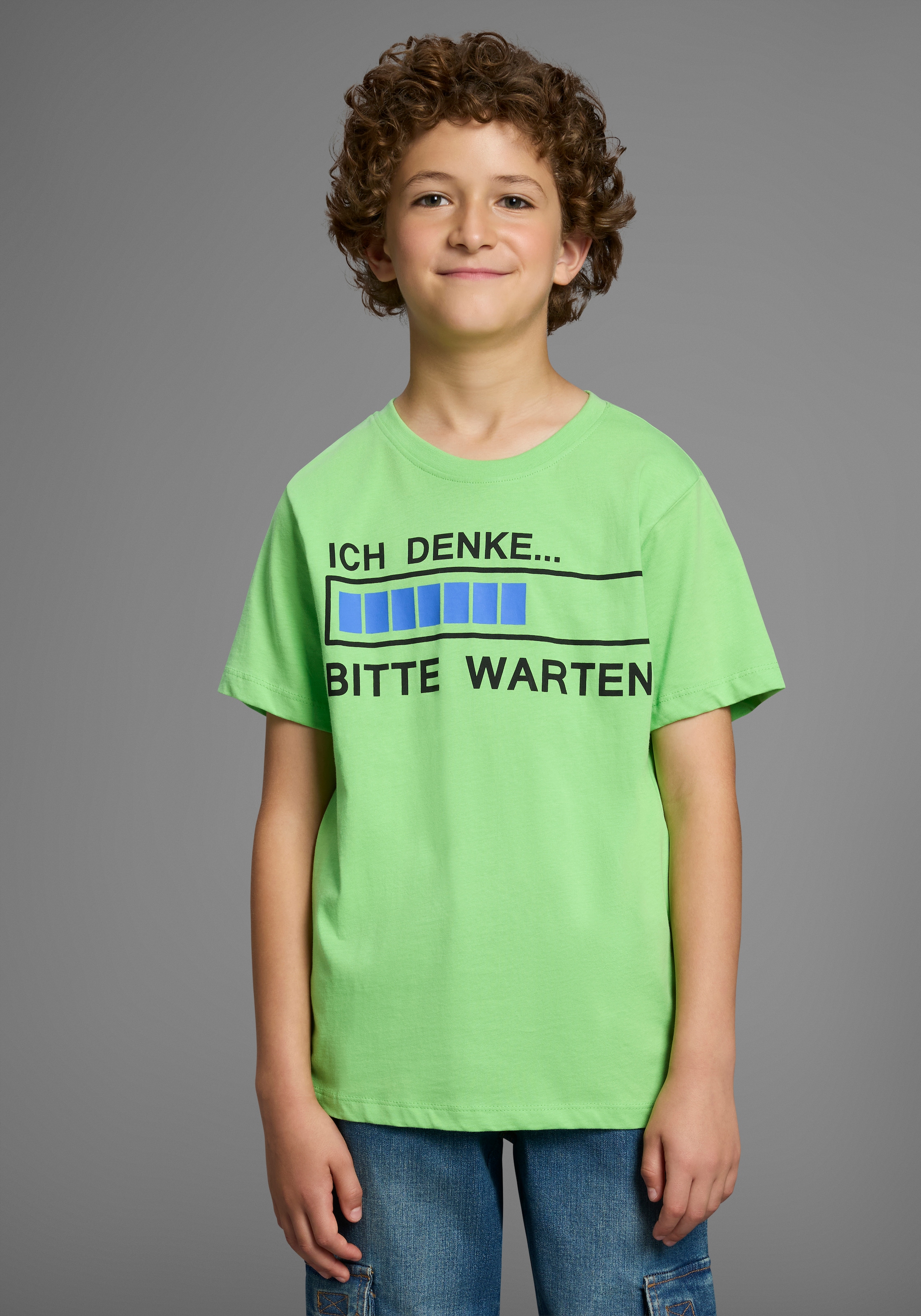 Image of KIDSWORLD T-Shirt "ICH DENKE...BITTE WARTEN" Kurzarm, Basic Passform, mit trendigem Aufdruck