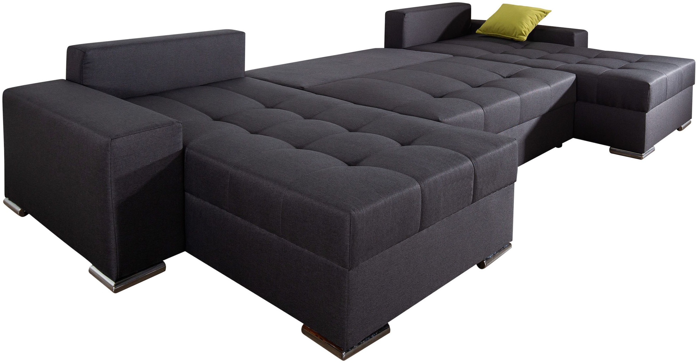 COLLECTION AB Wohnlandschaft »XL-Josy U-Form, Breite 313 cm, Flachgewebe, Struktur, Kunstleder«, inkl. Bettfunktion, Bettkasten, mit 4 gleich grossen Rückenkissen