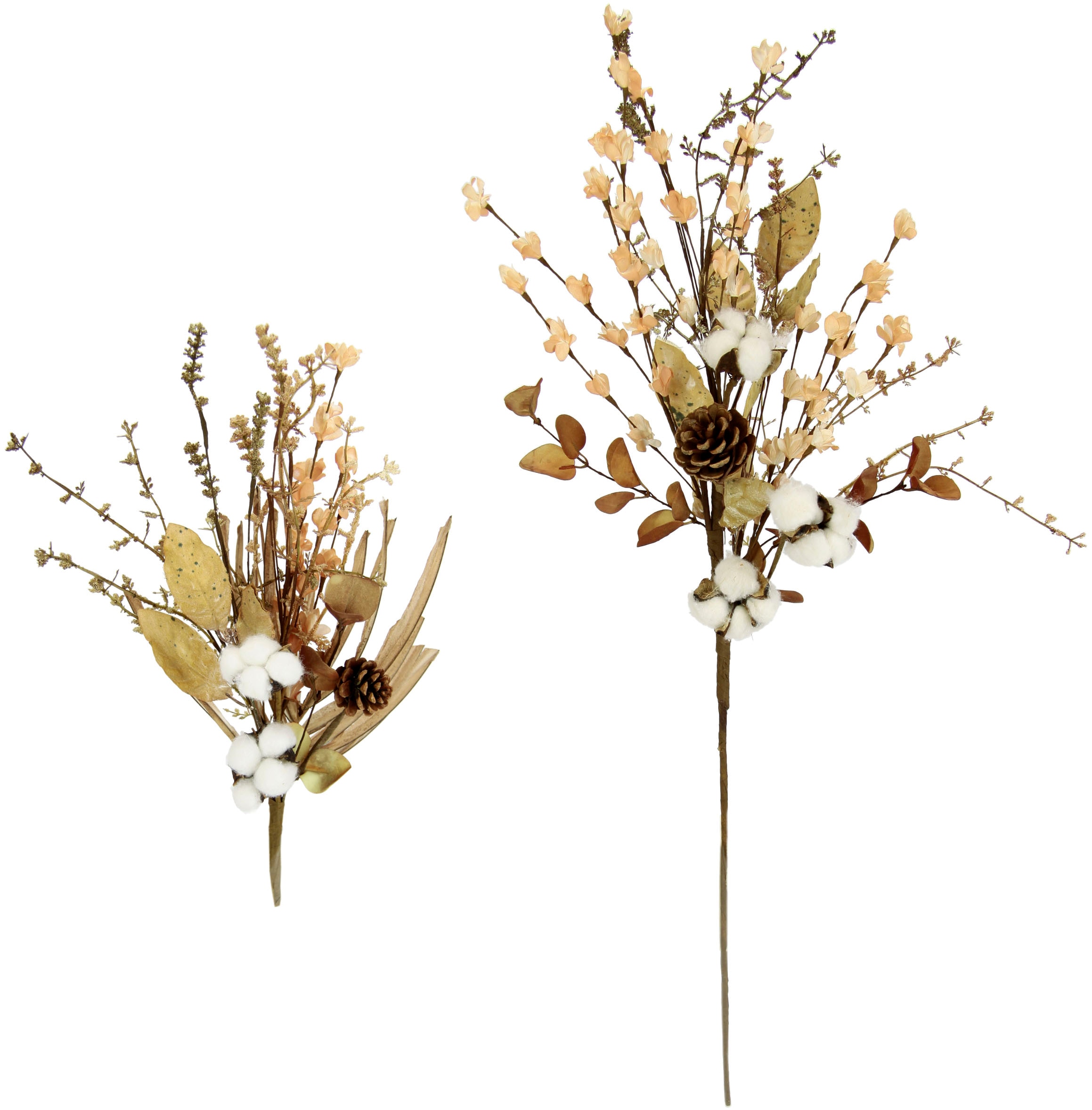 Künstliche kaufen Zapfen«, Herbstzweig Blumen Kunstblume I.GE.A. bequem Set mit 2er Dekozweig »Baumwollzweig Graszweig