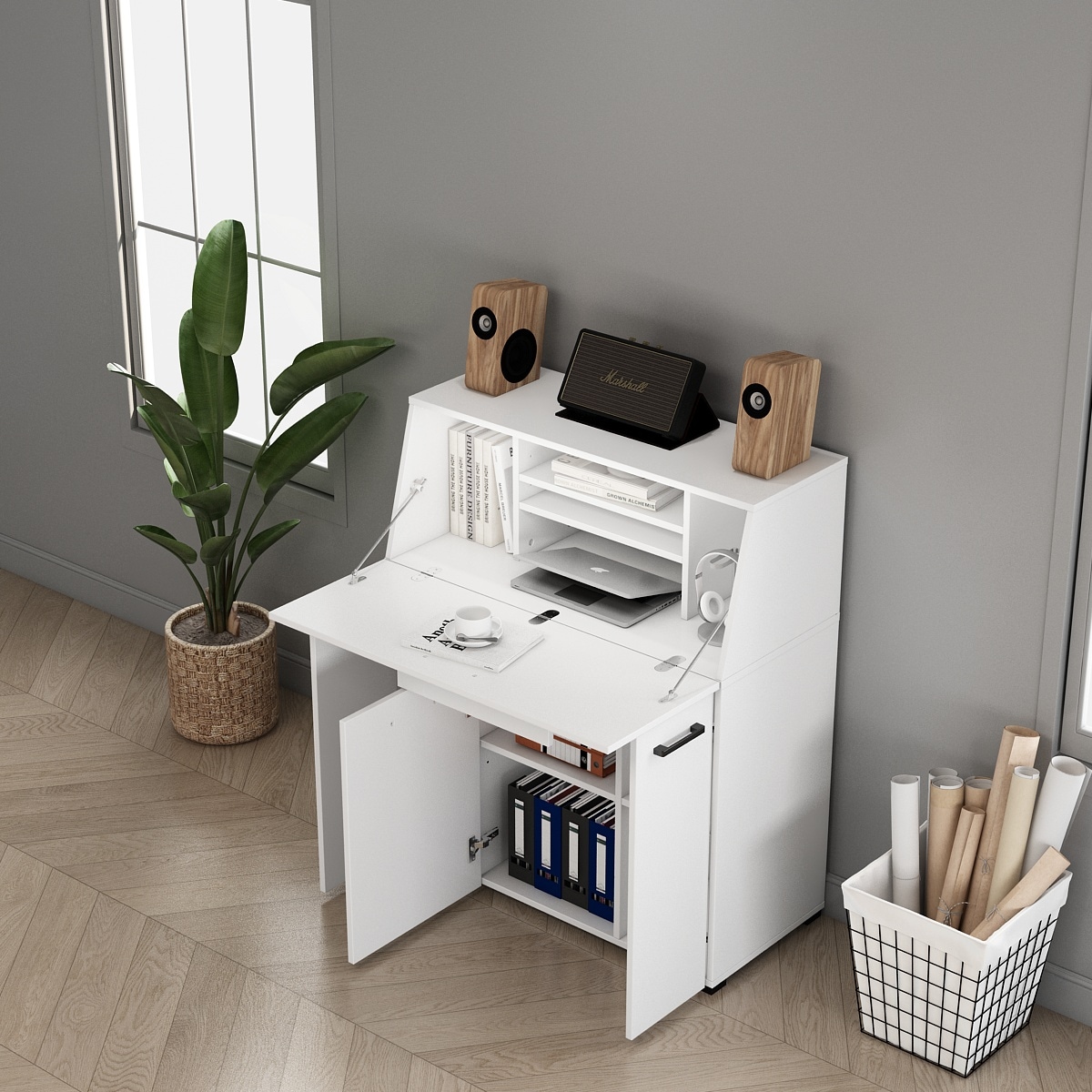 GOODproduct Secrétaire »Moid, Home-Office-Schreibtisch,« viele Stauraummöglichkeiten, kompaktes & modernes Design, B. 88,5 cm