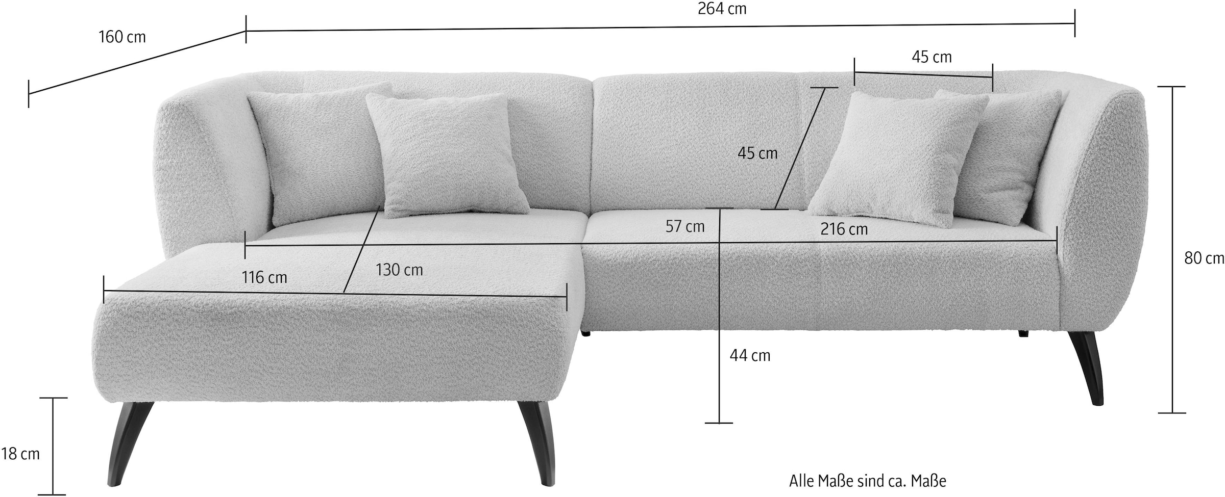 INOSIGN Ecksofa »Colori L-Form«, Holzfussfarbe wählbar, inkl. 4x Zierkissen