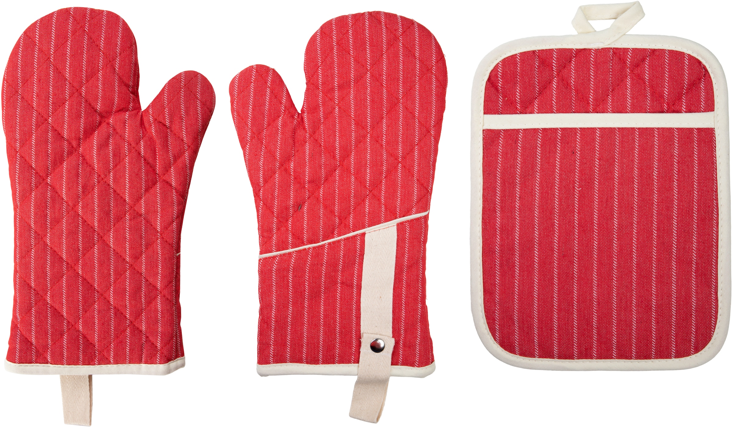 stuco Topfhandschuhe »gestreift«, (Set, 3 tlg., bestehend aus 2x Ofenhandschuh, 1x Küchengreifhilfe)