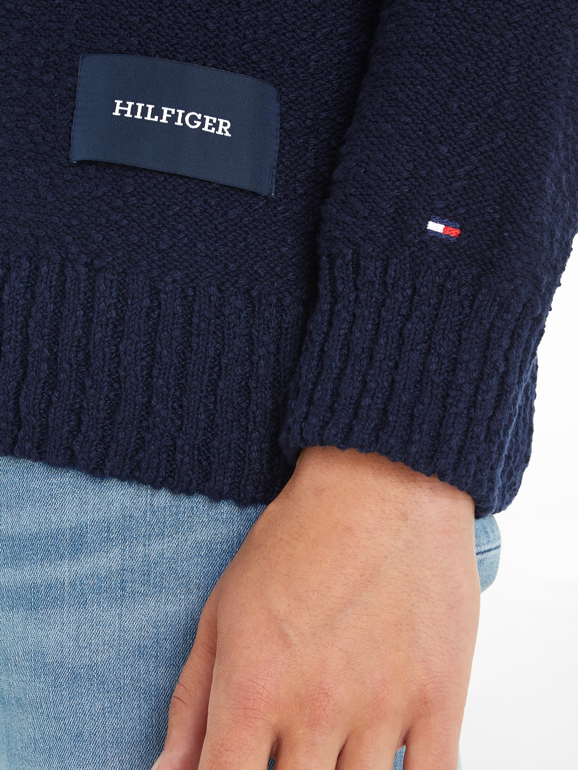 Tommy Hilfiger Strickpullover »SLUB YARN C NK«, mit Logostickerei am Ärmel