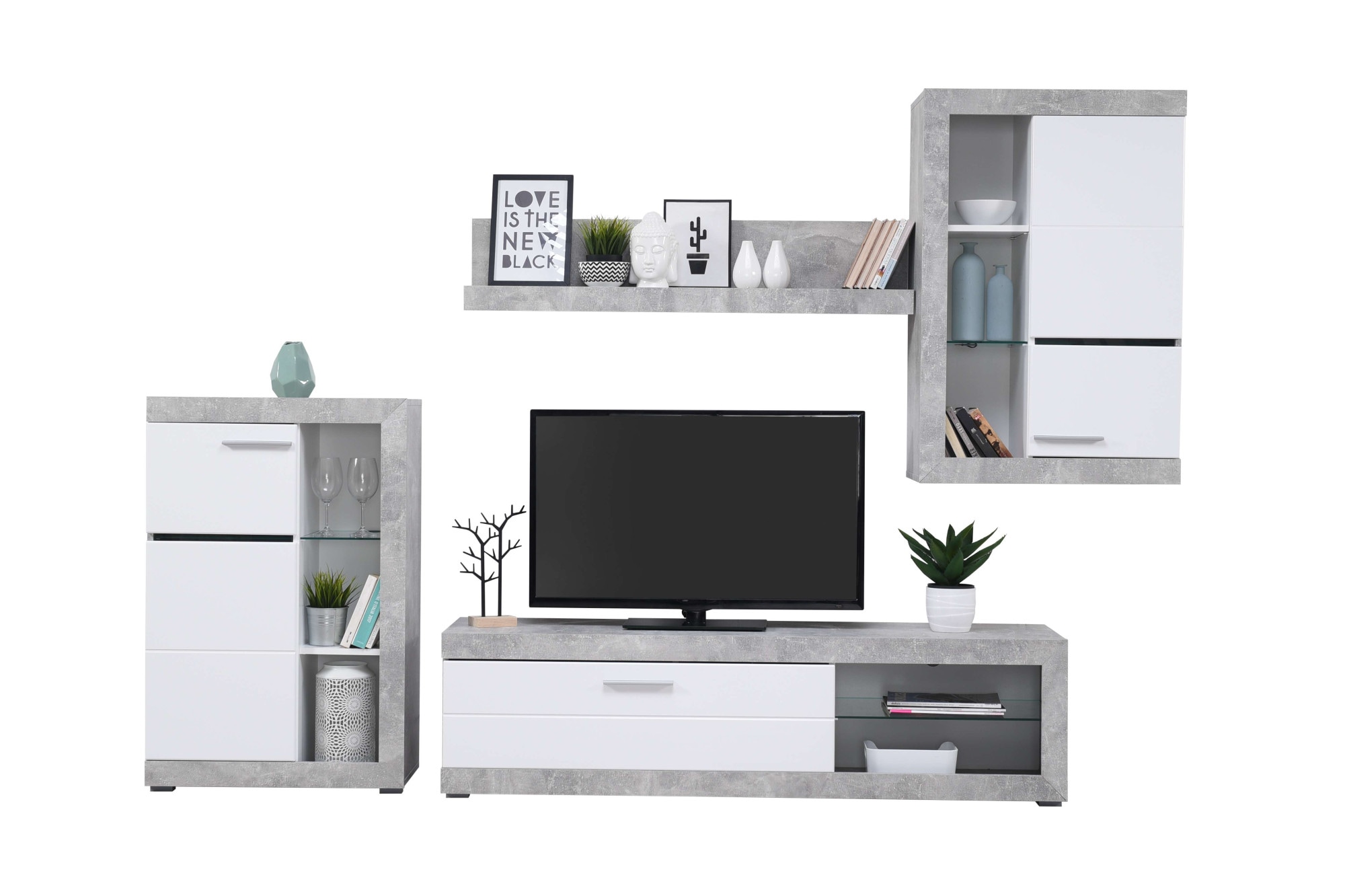 INOSIGN Ensemble de salon »Rosso Wohnwand, Mediawand, Anbauwand, für TV bis 60', Breite 267 cm« Komplett-Set, 4-st, 4 cuis tlg.