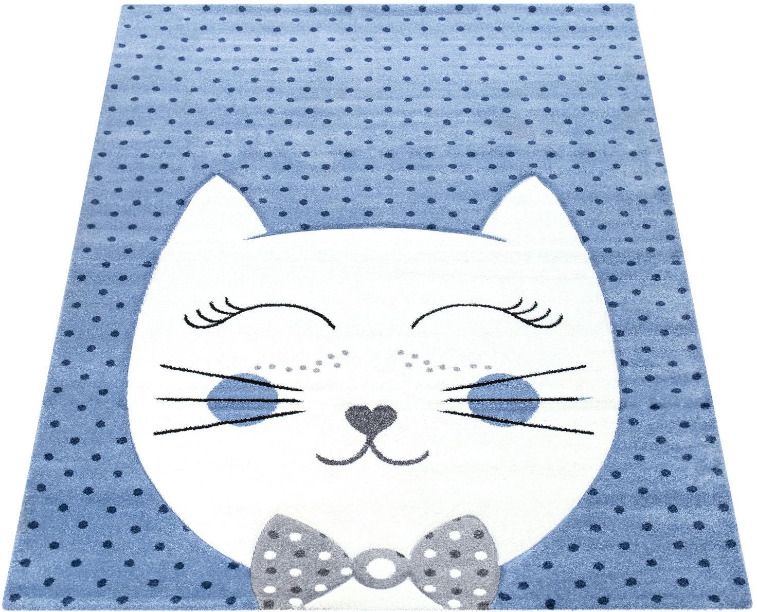 Image of Paco Home Kinderteppich »Diamond 648«, rechteckig, 18 mm Höhe, Kurzflor, 3D-Design, Motiv Punkte & niedliche Katze, Kinderzimmer bei Ackermann Versand Schweiz