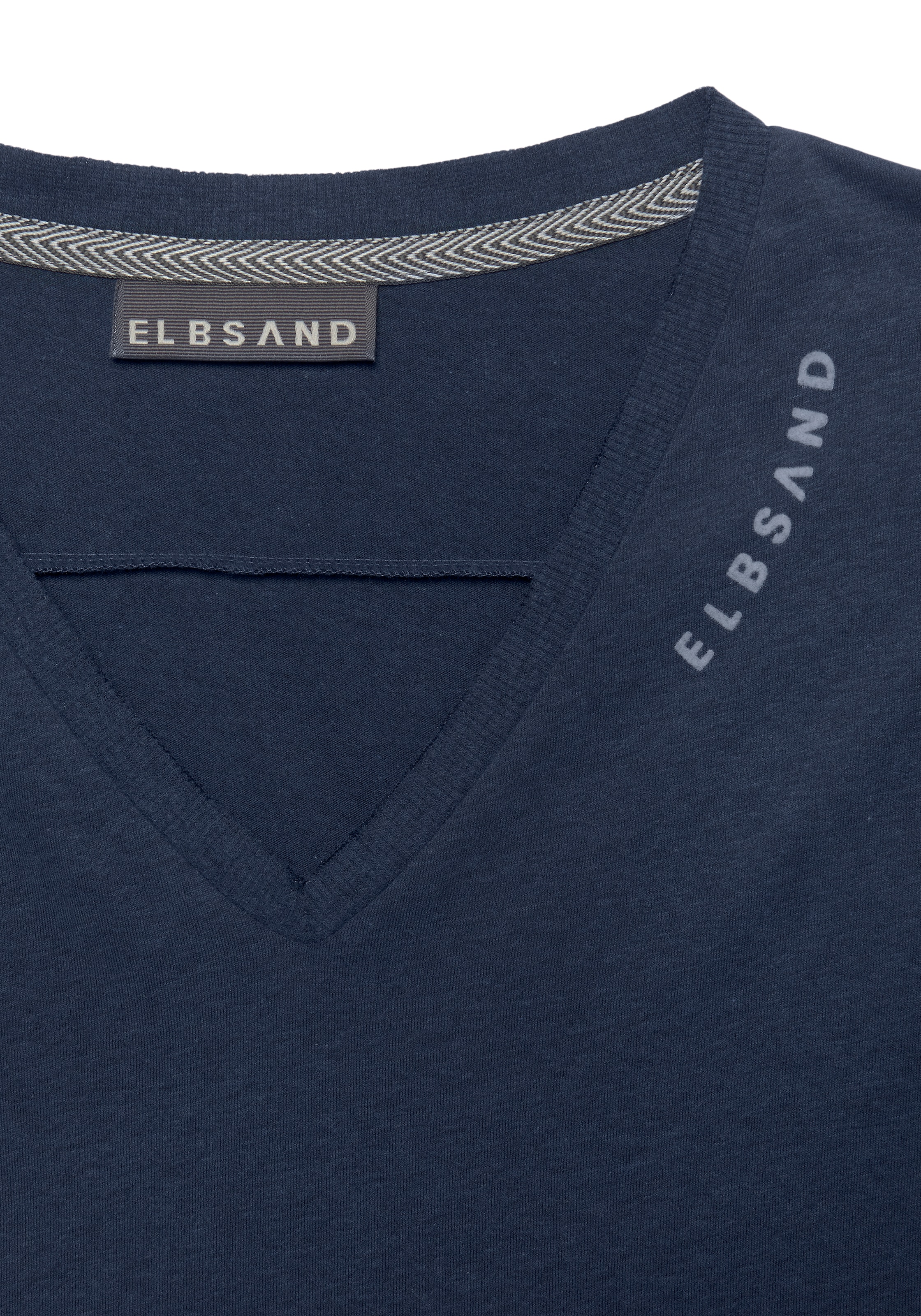 Elbsand T-Shirt »Talvi«, mit Flockprint und V-Ausschnitt, Kurzarmshirt aus Baumwoll-Mix