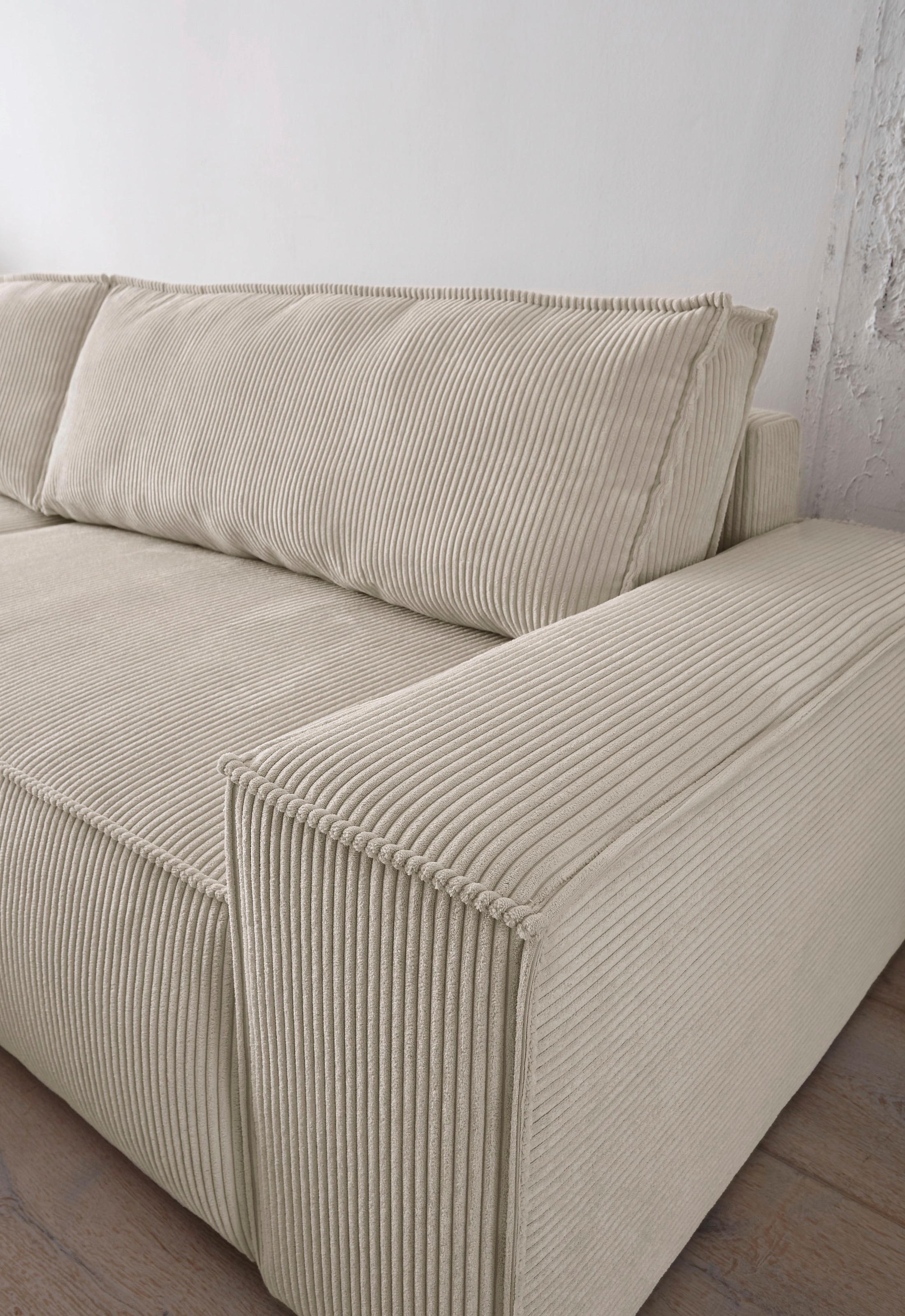 Home affaire Ecksofa SHERWOOD Schlafsofa 267 cm, L-Form, Schlaffunktion mit Bettkasten (210x136 cm), Cord, Vintage, Samtvelours