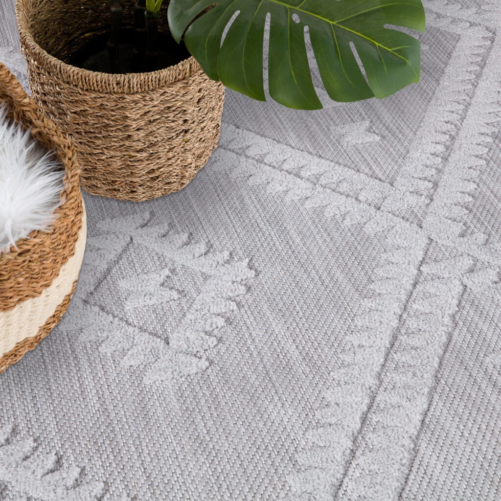 Carpet City Teppich »In-& Outdoorteppich Santorini 454, 3D-Effekt, Raute-Optik«, rund, 5 mm Höhe, Wetterfest & UV-beständig für Terrasse, Balkon, Küche, Flur