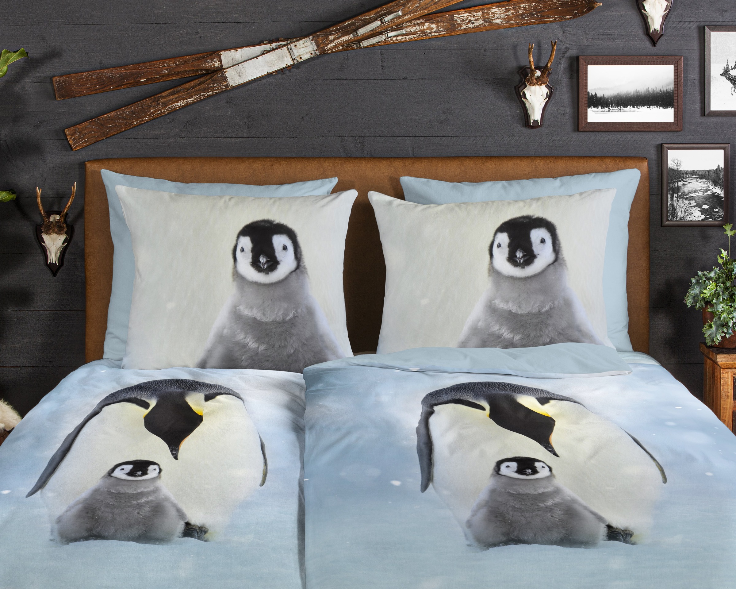 good morning Wendebettwäsche »Pinga«, Flanell, Biber, Winter, Warm, Reissverschluss, Wende, Pinguine, Schnee