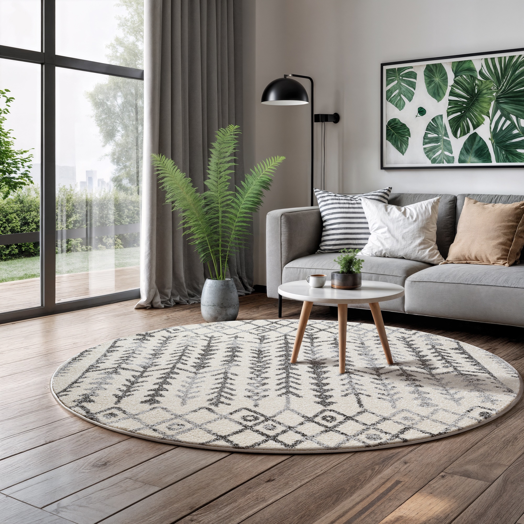Sanat Teppich »Boho 8204  , auch als Läufer und in Rund« rund 10 mm Höhe Kurzflor, robust, Boho, Scandic, für Fussbodenheizung geeignet
