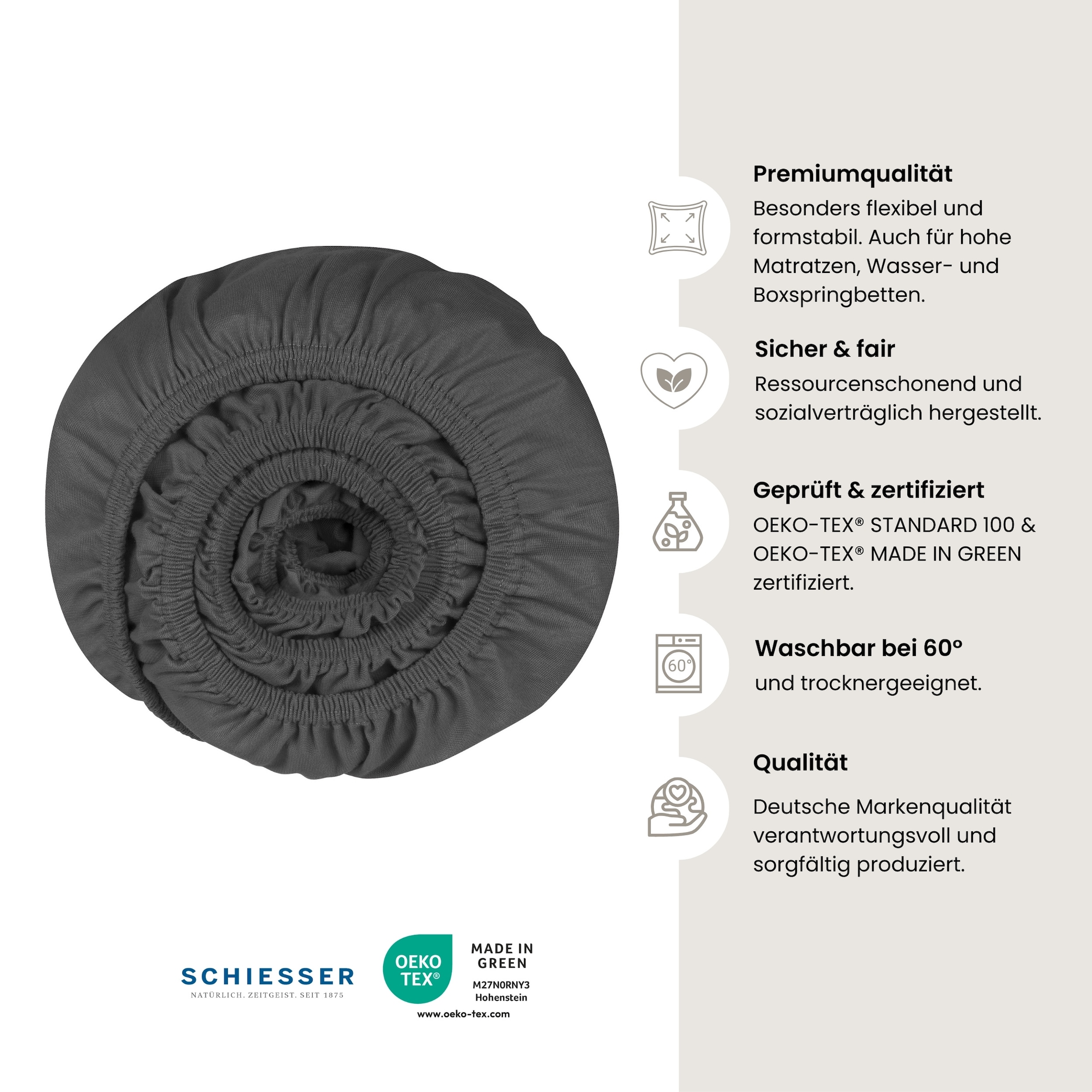 Schiesser Spannbettlaken »Flexi aus 95% Baumwolle und 5% Elastahan in Premium-Qualität«, für hohe Matratzen und Boxspringbetten geeignet, Made in Green