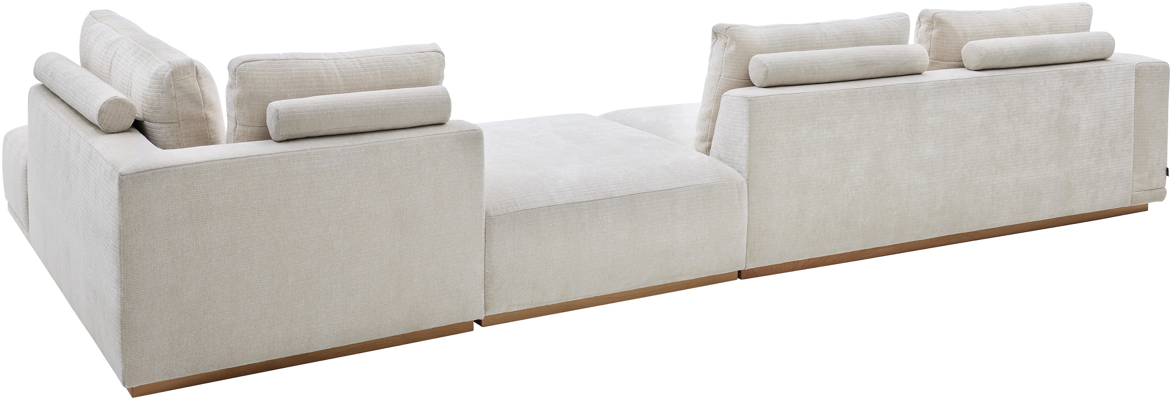 Musterring Paysage de salon »JustB! PM200 bequem, wahlw. Sitzvorzug, Breite 395cm, Holzsockel« canapé modulable accoudoir gauche, angle droit et pouf. Sans coussin d'assise