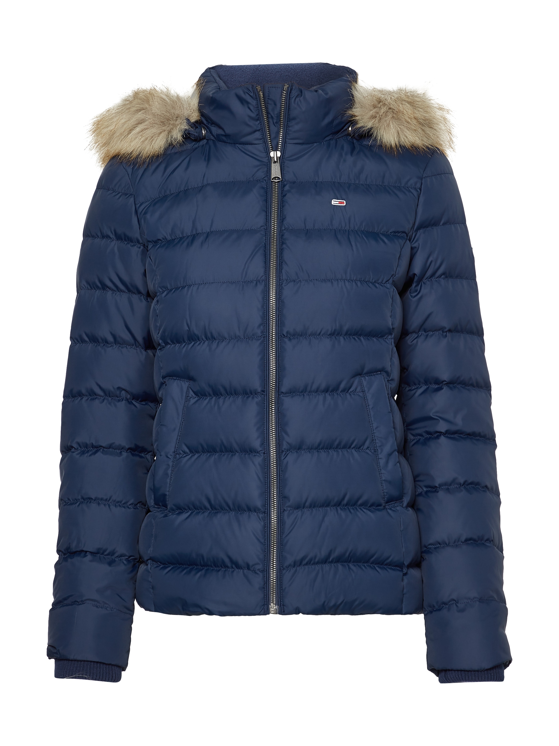 Tommy Jeans Daunenjacke »BASIC HOODED DOWN JACKET«, mit Kapuze, mit Fellimitat an der Kapuze & Tommy Jeans Logo-Flag