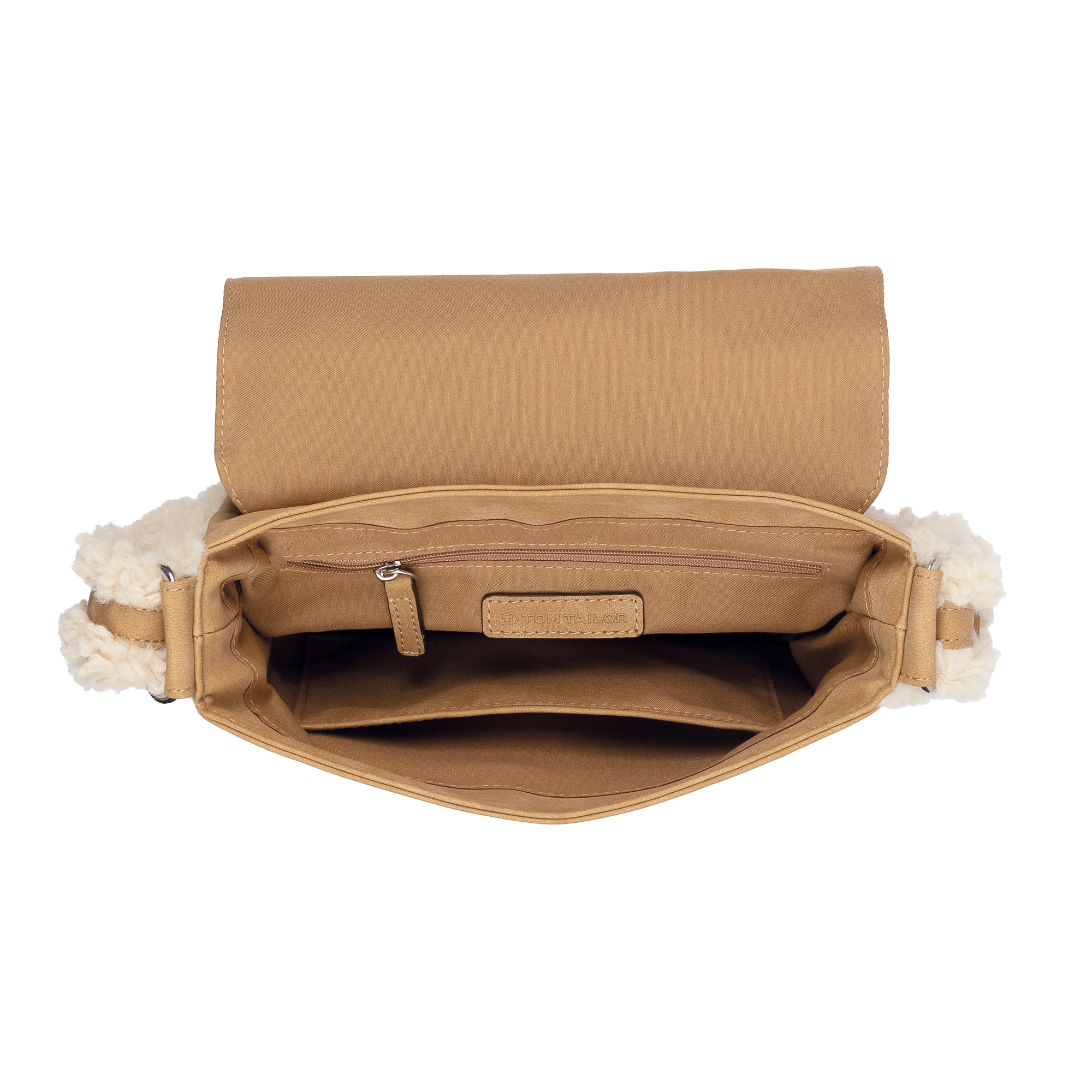 TOM TAILOR Sac à bandoulière »Neela« Sac à bandoulière pour femmes, look frais avec garniture en fausse fourrure douillette