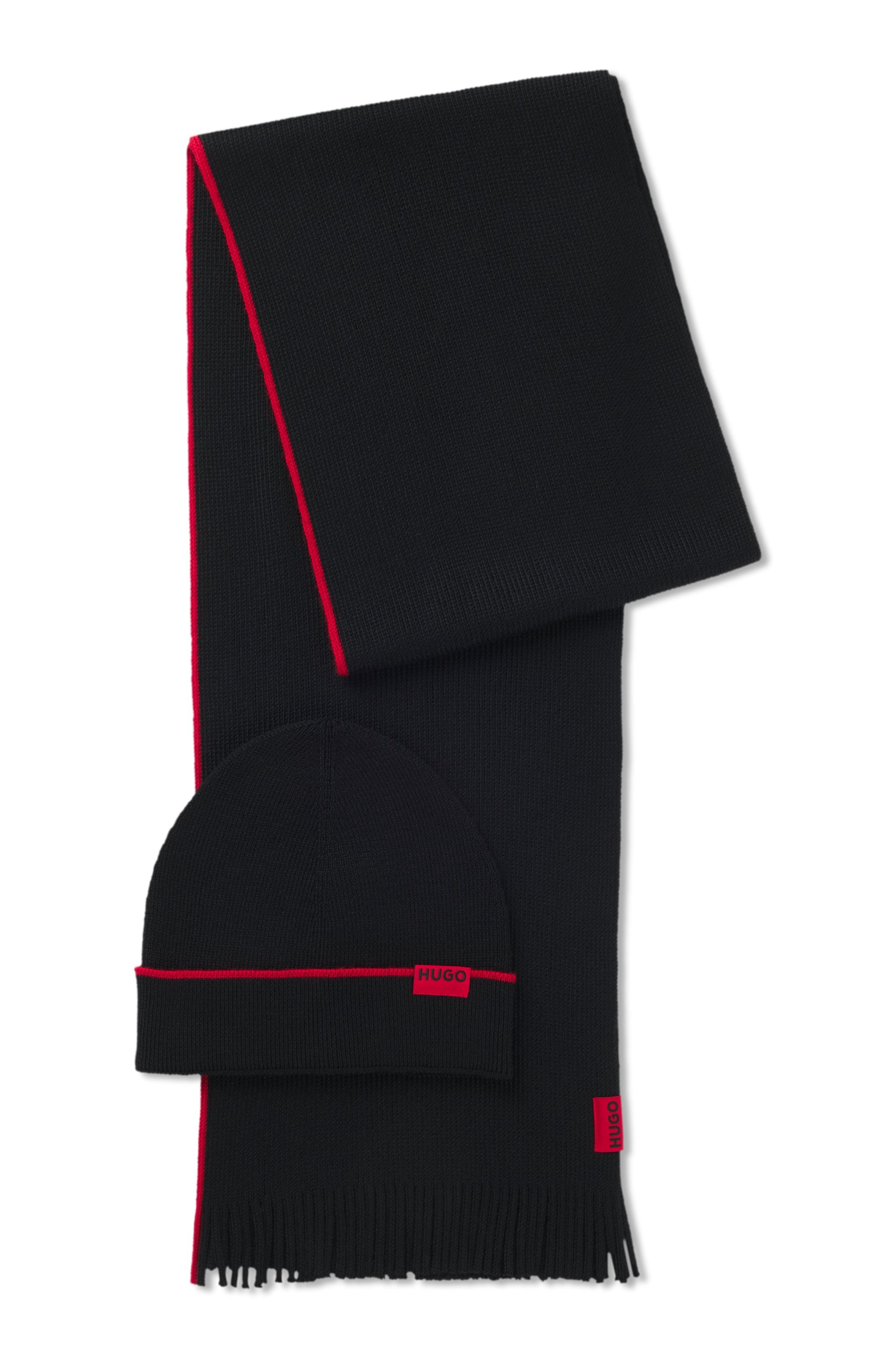 HUGO Écharpe »Zaschel Set« Set, mit passender Mütze, 2 cuis tlg. aus Schurwollmix