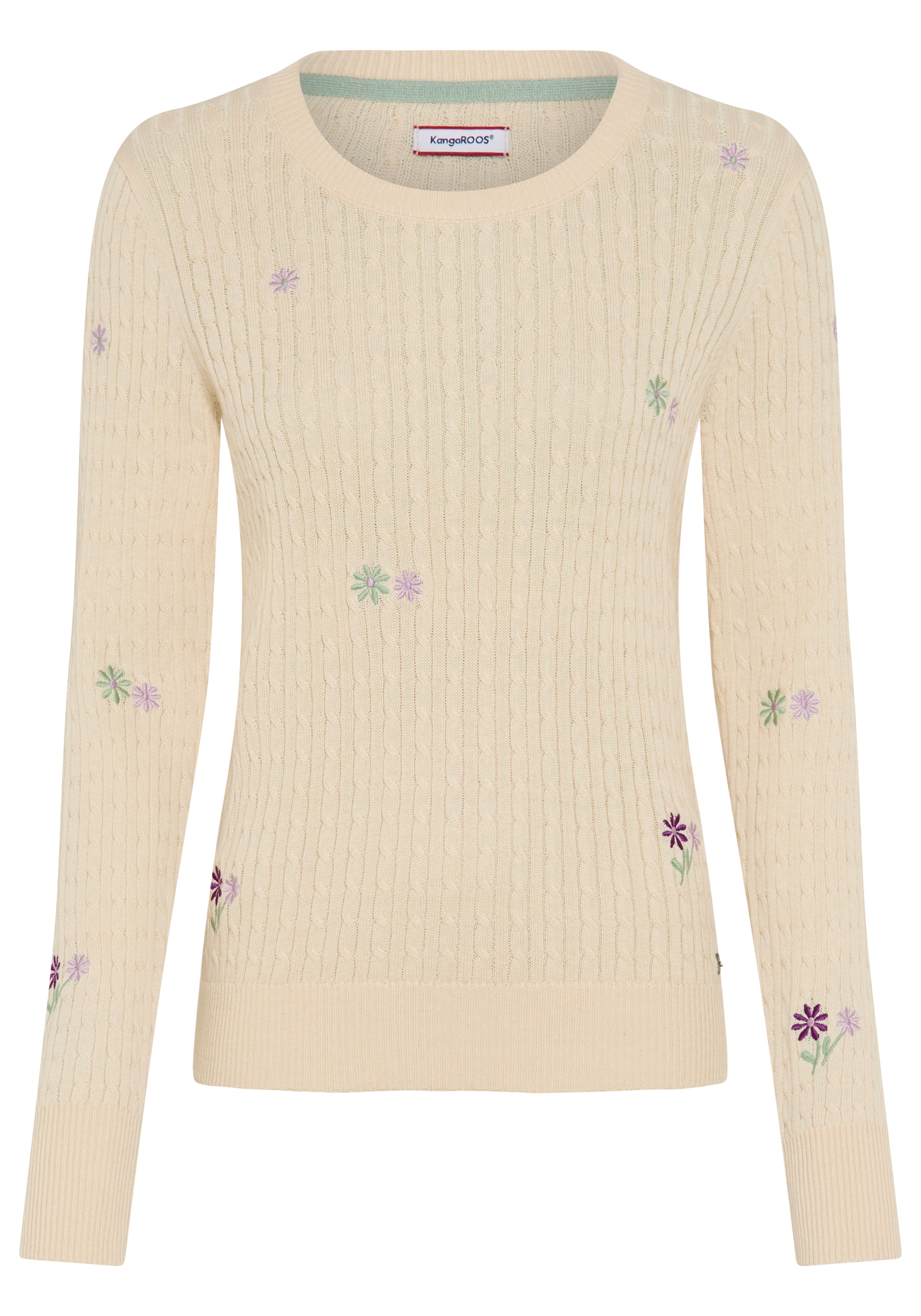 KangaROOS Pull en tricot broderie florale, coupe basique étroite, en coton