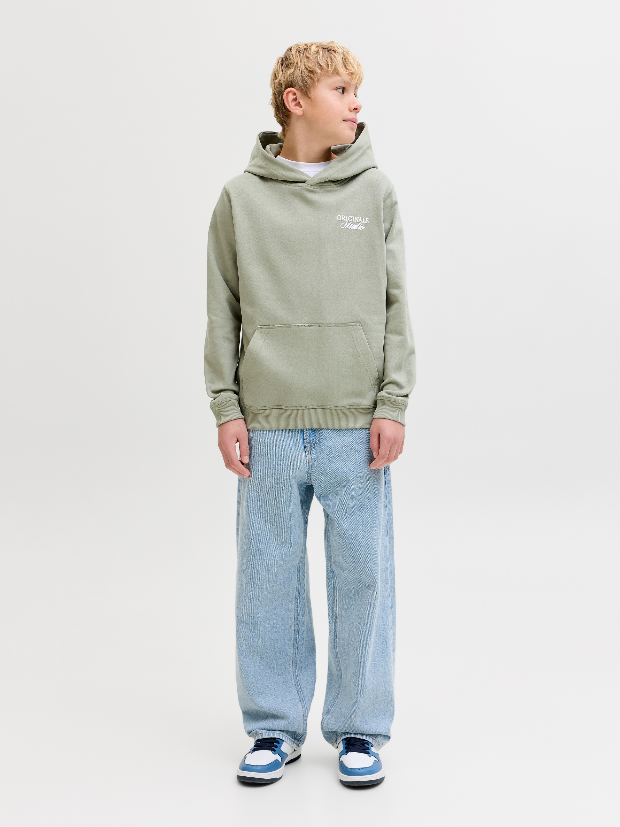 Jack & Jones Junior Kapuzensweatshirt »JORNORREBRO TYPO BACK SWEAT HOOD SN JNR«, Baumwollmischung, relaxed fit, Langarm
