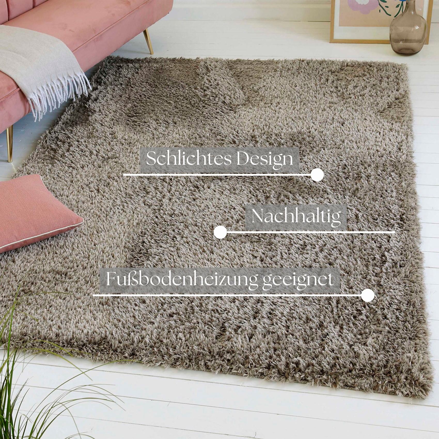 GOODproduct Hochflor-Teppich »Josetta , auch als Läufer erhältlich« rechteckig 50 mm Höhe Langflor, Shaggy, dichter weicher Hochflor, uni farben, Wohnzimmer