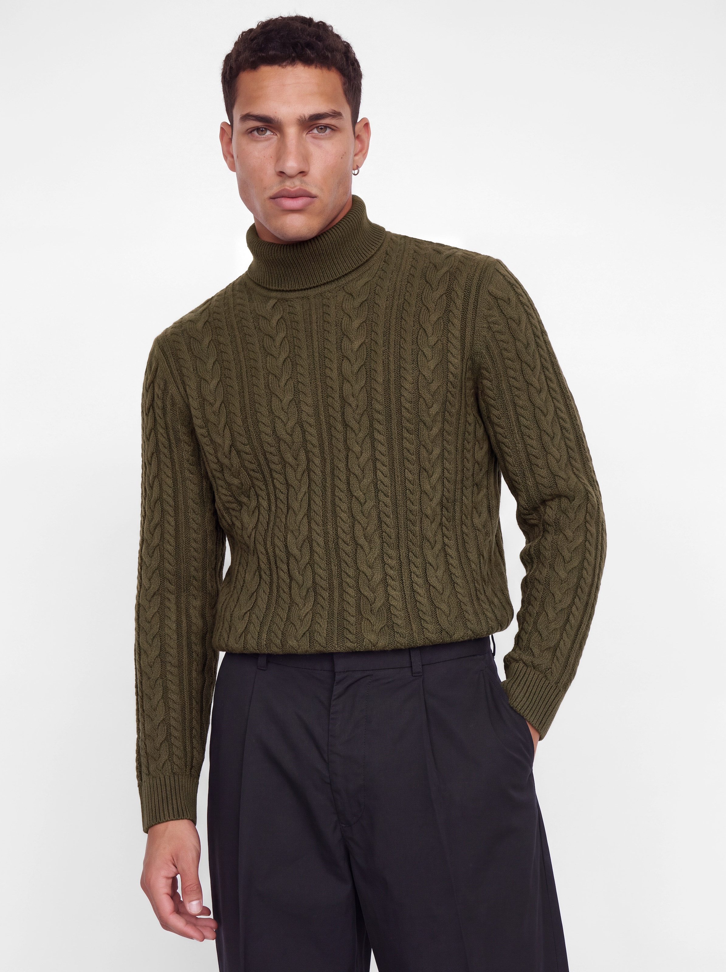 Image of Jack & Jones Rollkragenpullover "JPRBLUCALLUM CABLE KNIT ROLL NECK" Materialmix, regular fit