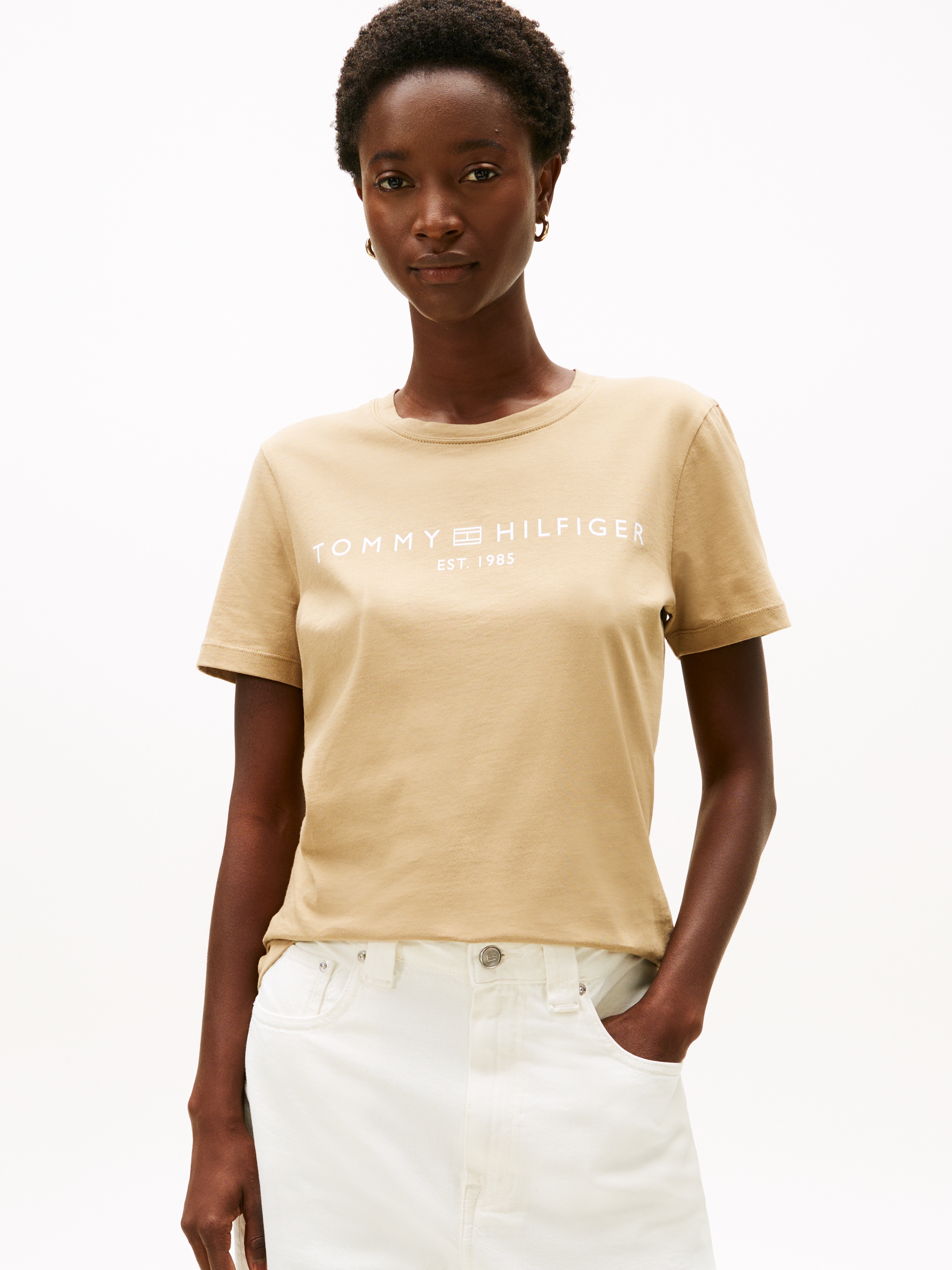 Image of Tommy Hilfiger Kurzarmshirt "REG CORP LOGO C-NK mit Logoschriftzug und Stickerei" Baumwolle