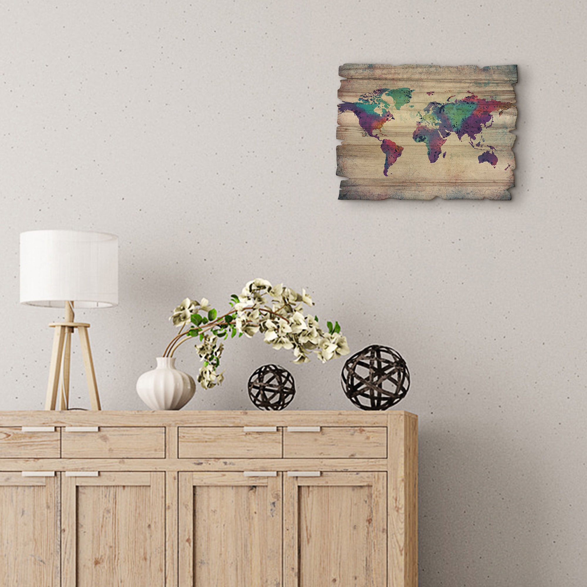 Artland Holzbild »bunte Weltkarte«, Landschaftsbilder, (1 St.)