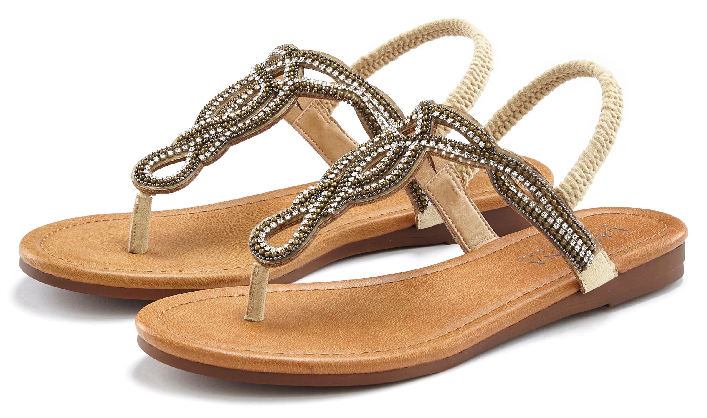 LASCANA Zehentrenner Sandale, Pantolette mit Schmucksteinen in Glitzer-Optik VEGAN