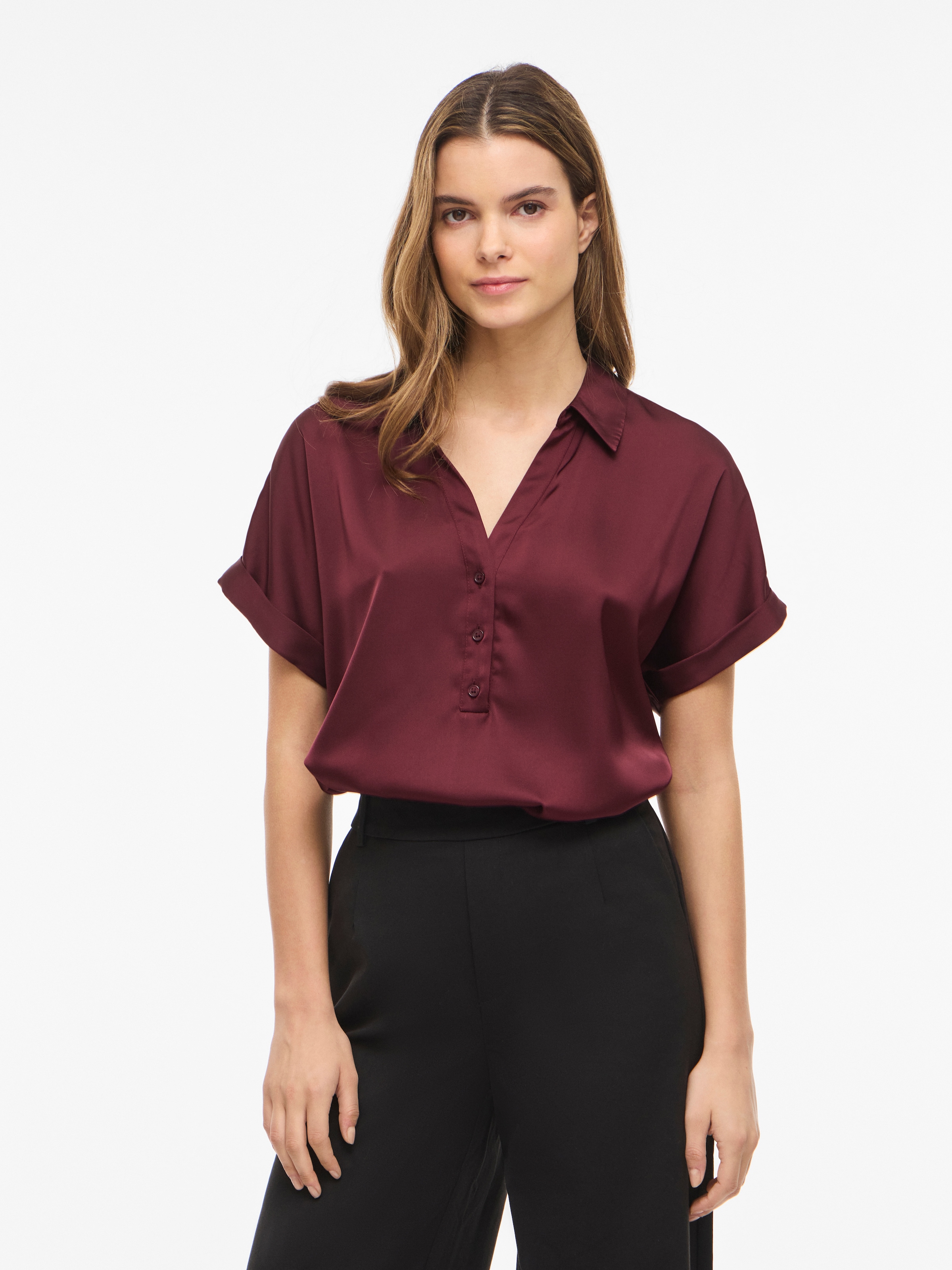 Vila Kurzarmbluse »VIENNA RAVENNA S/S TOP - NOOS« Kunstfaser, regular fit