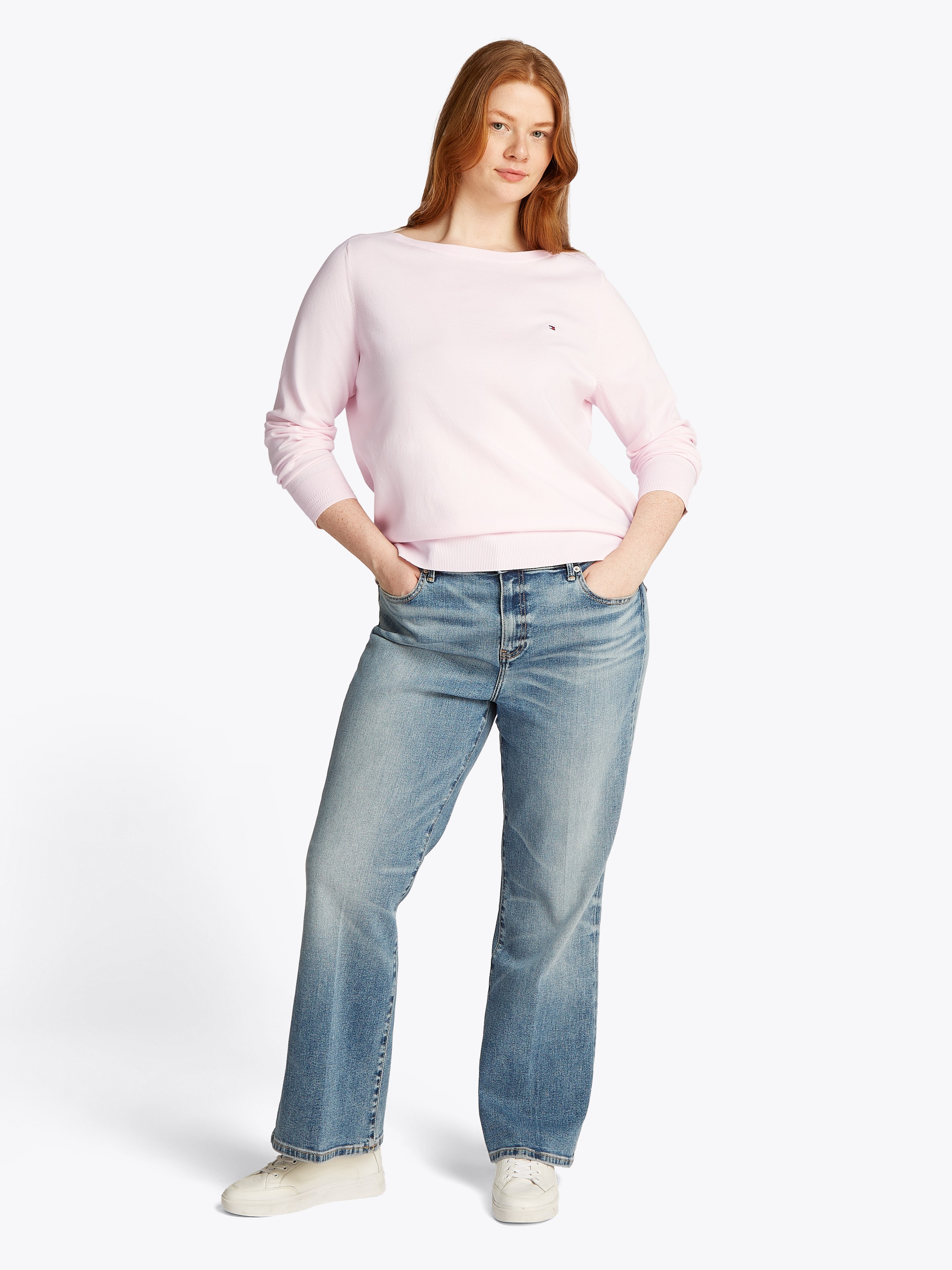 Tommy Hilfiger Curve Strickpullover »CRV CO JERSEY STITCH LS B-NK SWT«, in Grossen Grössen, Logostickerei
