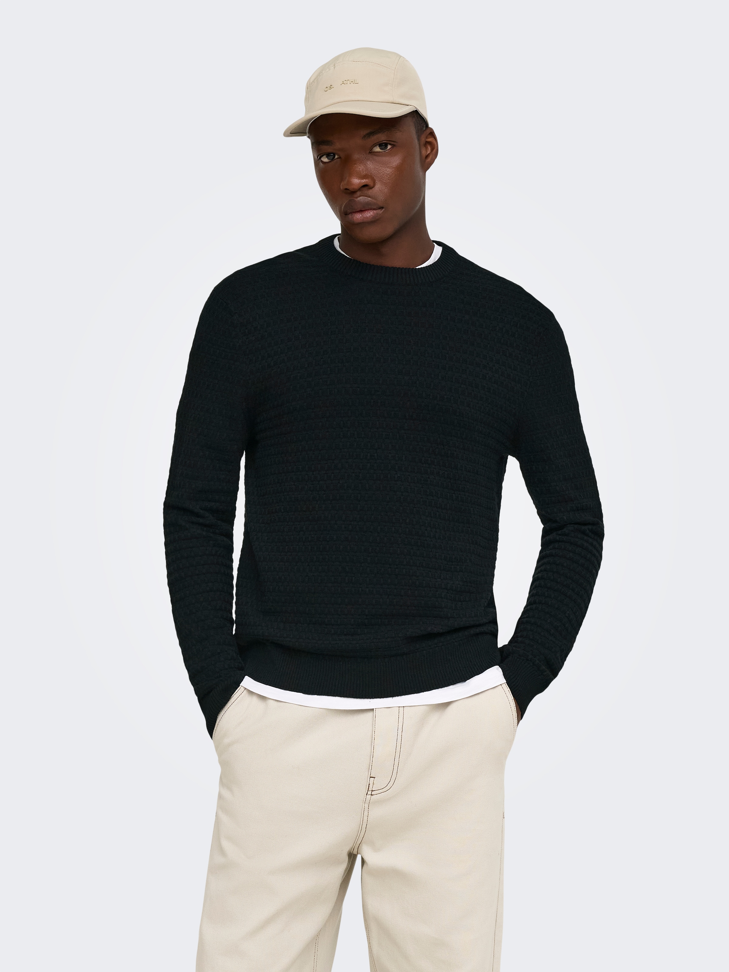 ONLY & SONS Rundhalspullover »ONSLOUI LS STRUCTURE CREW REG NOOS« Baumwollmischung, regular fit
