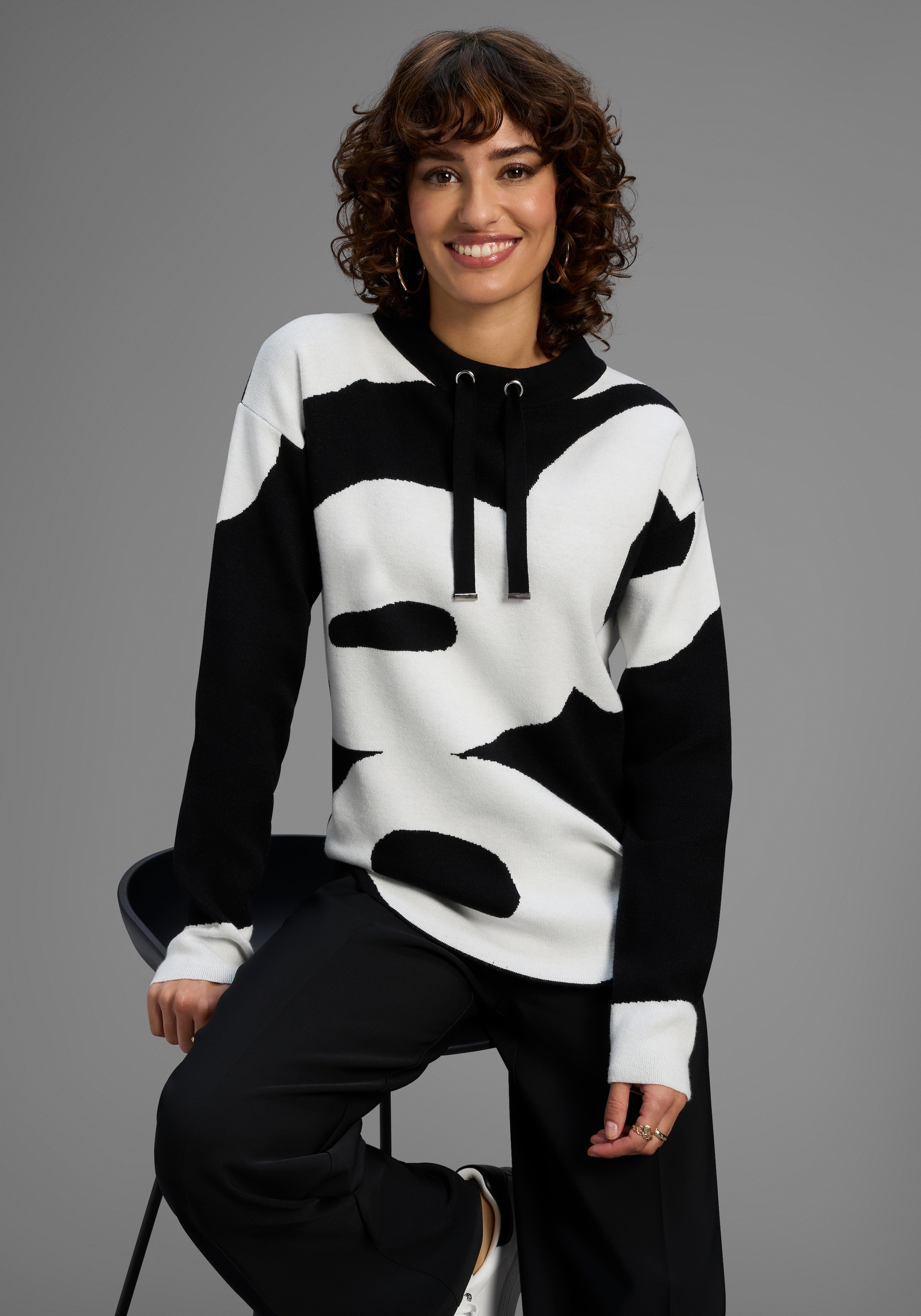 Image of Laura Scott Jacquardpullover kuscheliger Winterstrick mit Muster und Bindebändern - NEUE KOLLEKTION