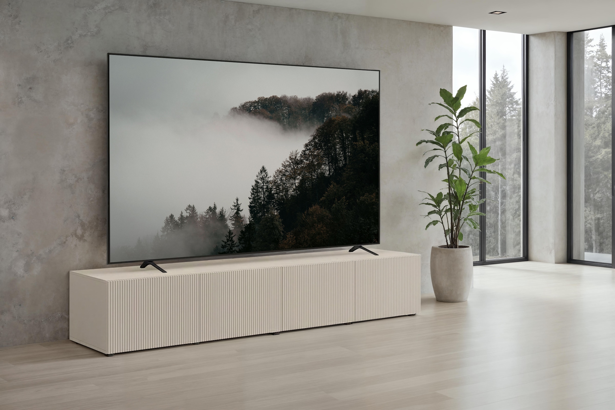Image of Home affaire Lowboard "Rio, 245 cm breit, 47 cm tief, 4 Türen mit geriffelten MDF Fronten" Modernes Lowboard für bis zu 98-Zoll-TV – perfekt für die WM