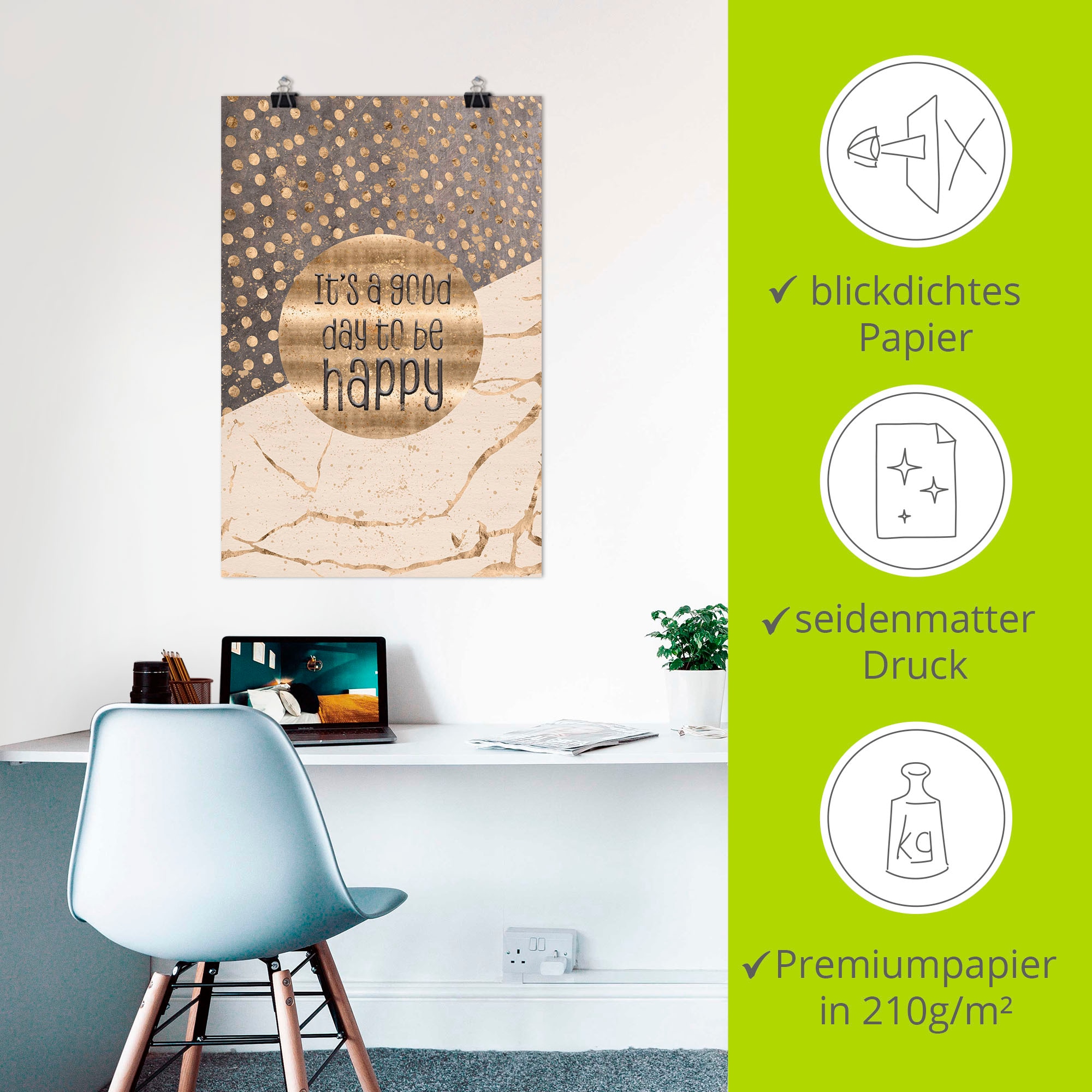 Artland Fresque murale »Ein guter Tag um glücklich zu sein« 1 cuis tlg. als Alubild, Outdoorbild, Leinwandbild, Poster, Wandaufkleber
