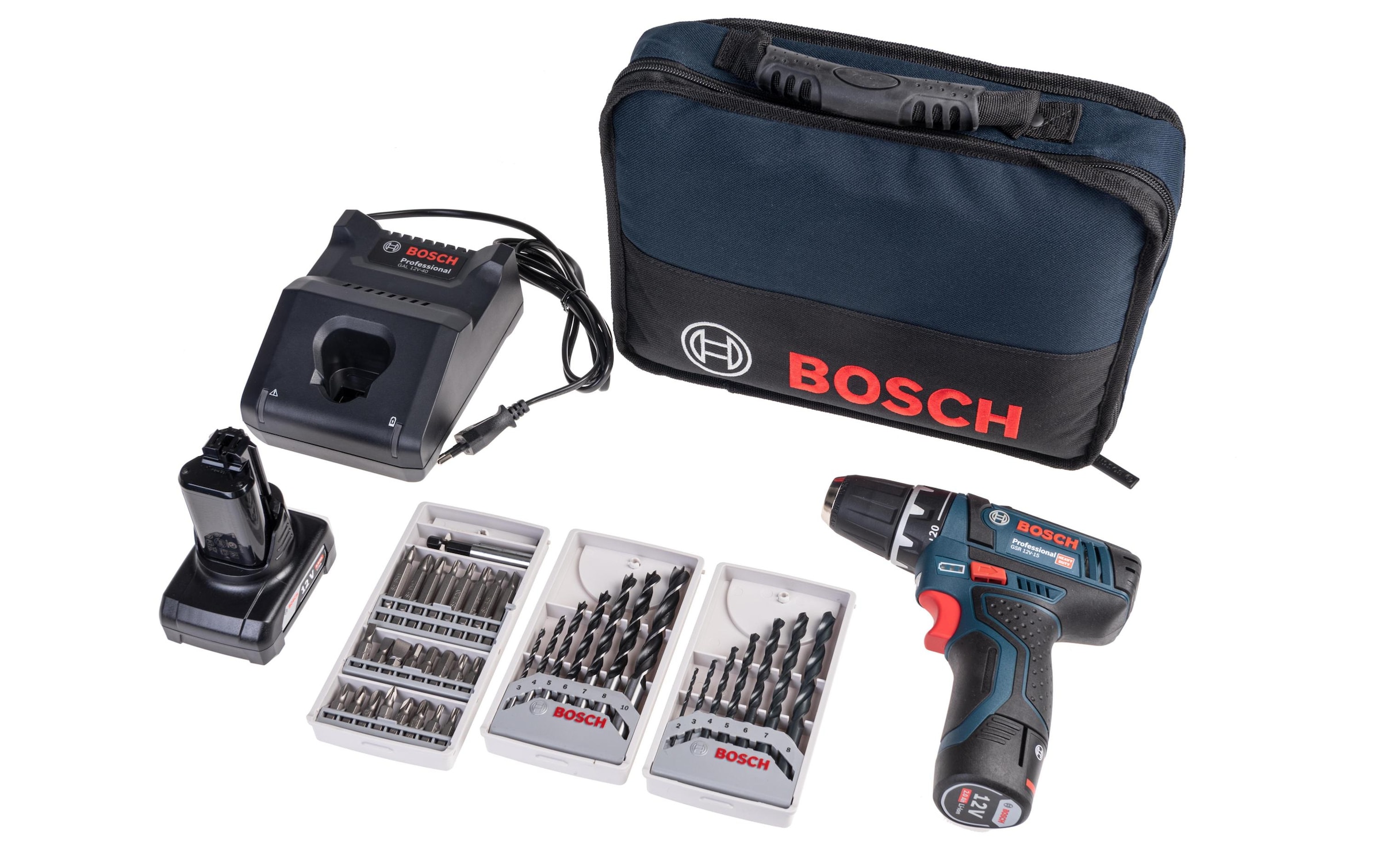 Découvrir Bosch Professional Akku-Schlagschrauber »GSR 12V-15 Kit 1x 4.0 Ah  + 1x 2.0 Ah«, (Auto-Lock, 2-Gang Getriebe, Rechts- und Linkslauf) sur