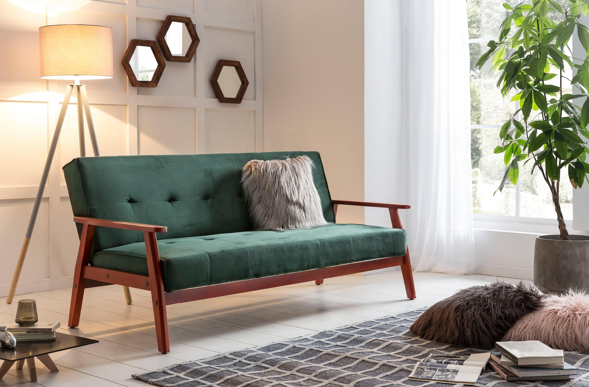 SalesFever Schlafsofa »Skagen, Sofa, 3-Sitzer«, Holzgestell Sofa: Entspannung und Schlaf auf 190cm Breite