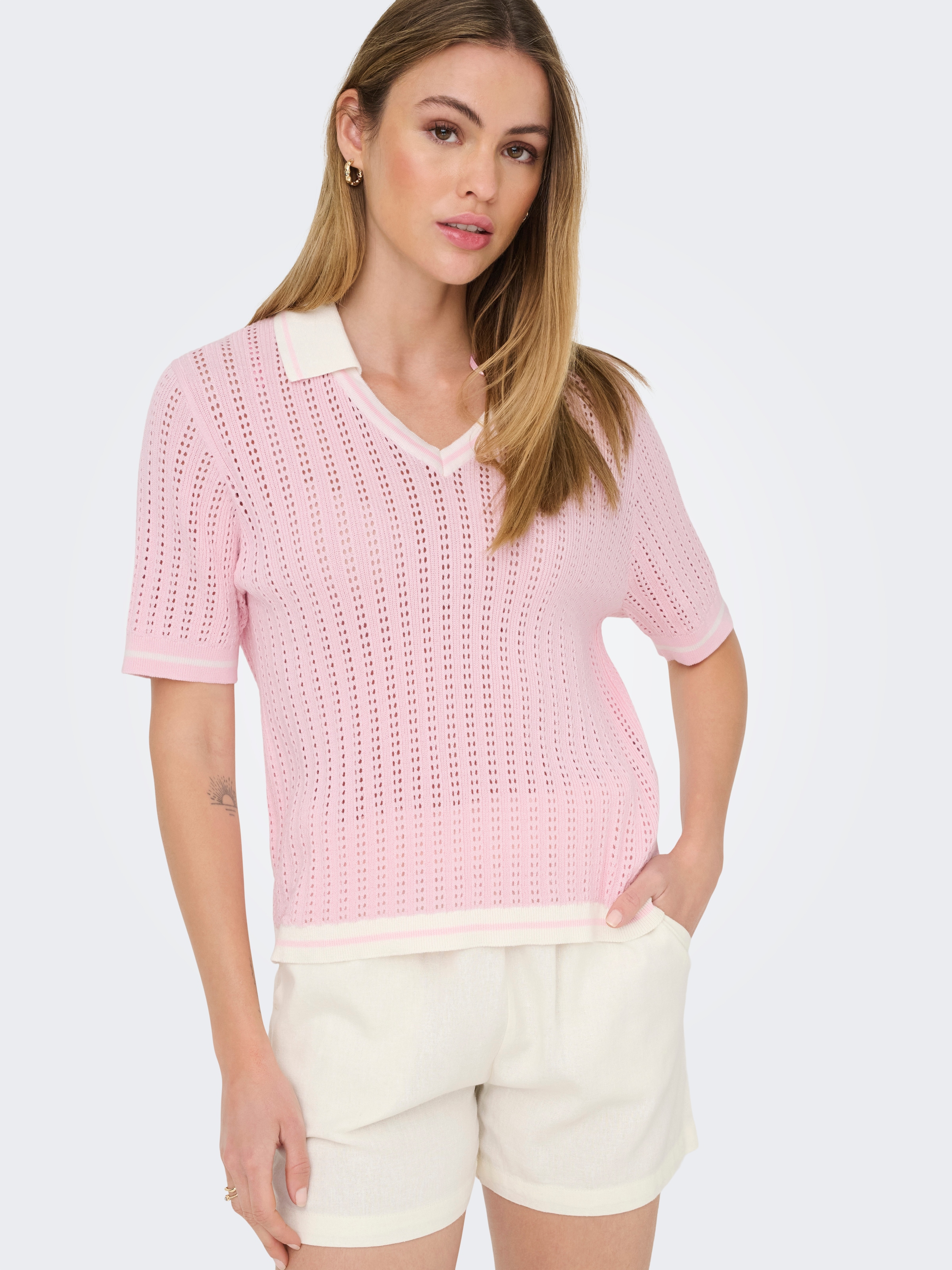 Image of ONLY Polokragenpullover "ONLSPORTI SS POLO KNT NOOS" Baumwolle, regular fit