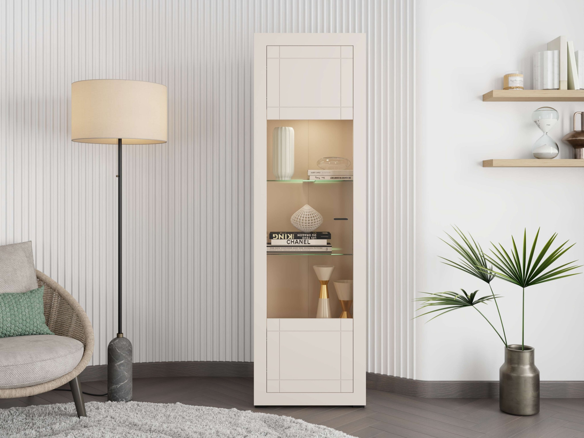 Home affaire Vitrines »Essex Vitrinenschrank, Glasschrank, Standvitrine, Highboard/Sideboard« Präzise Heissfolienprägung, Metallgriff, Eleganter Glasboden