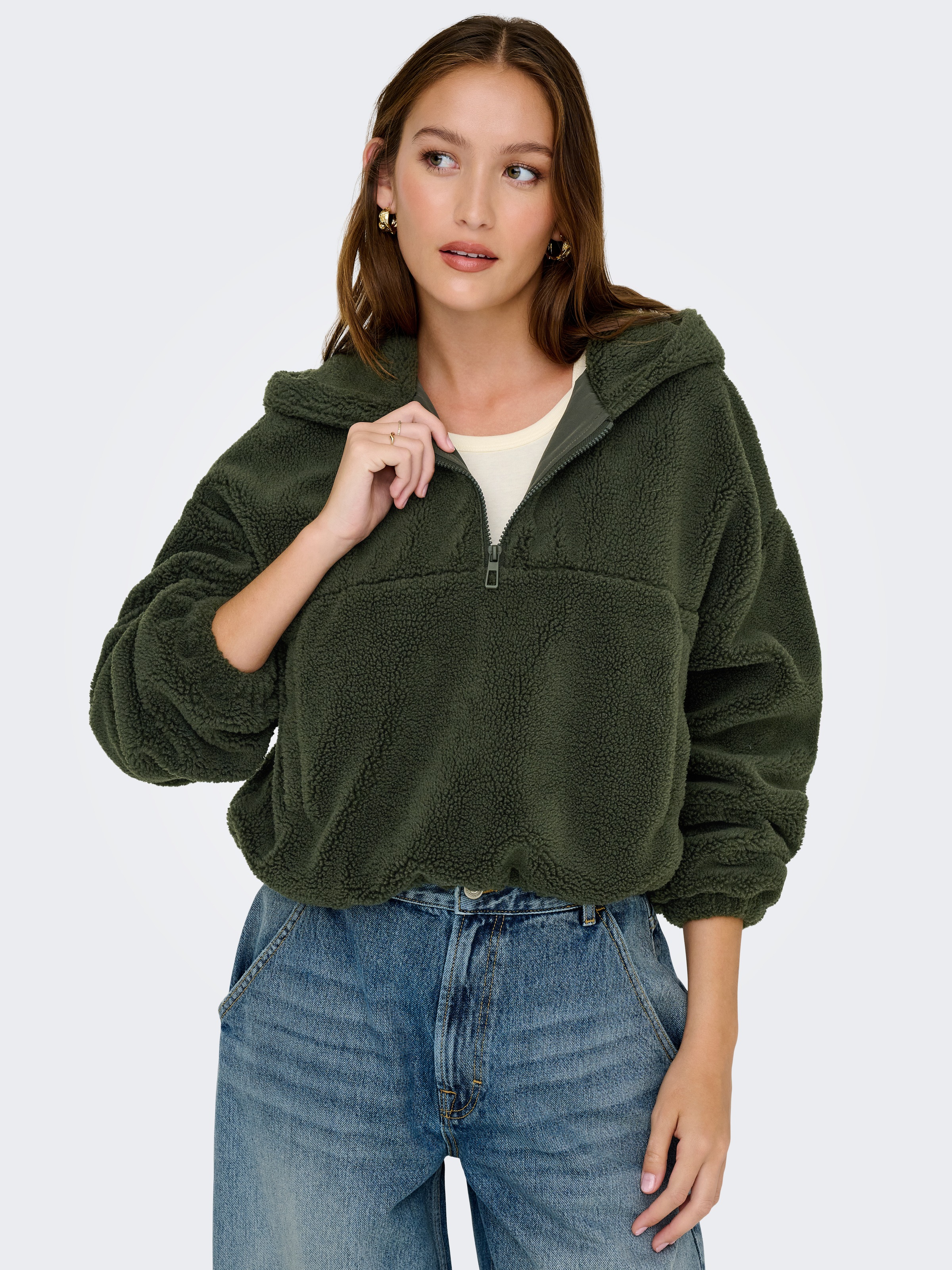 ONLY Fleecejacke »ONLSIENA TEDDY ANORAK LIFE CC OTW«, mit Kapuze