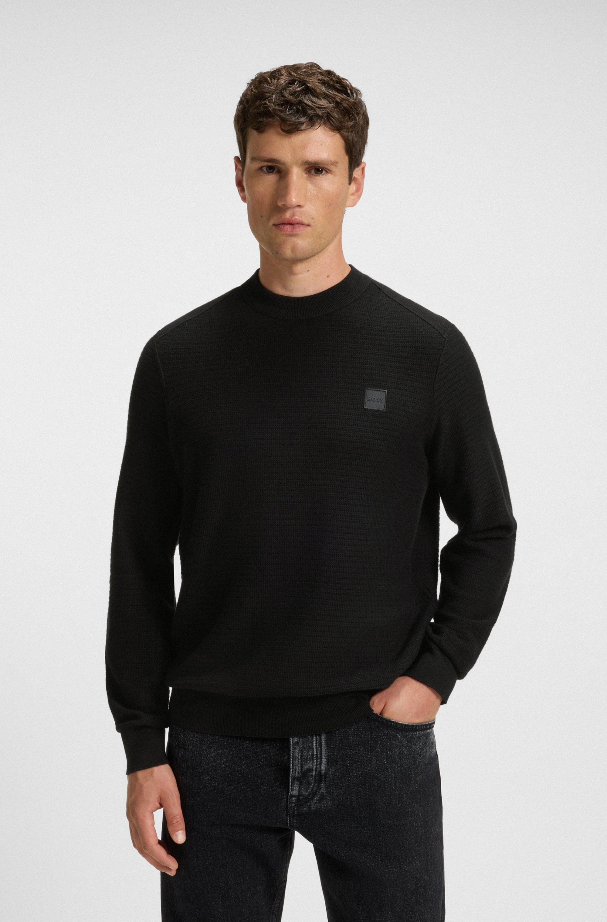 Image of BOSS ORANGE Strickpullover "Anion" Rundhalsausschnitt, Regular Fit, BOSS-Label