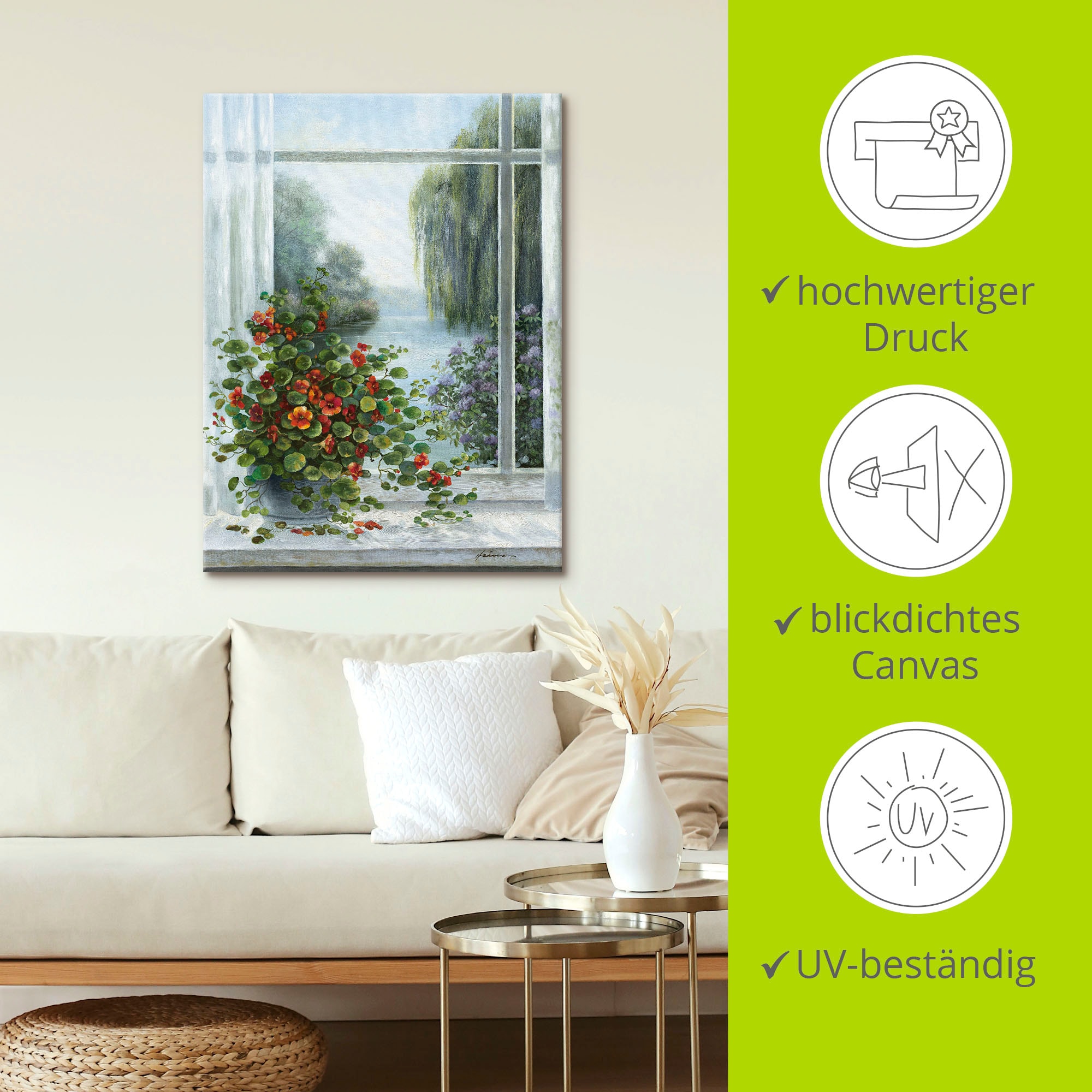 Artland Tableau sur toile »Kapuzinerkresse am Fenster« 1 cuis tlg. auf Holzrahmen gespannt