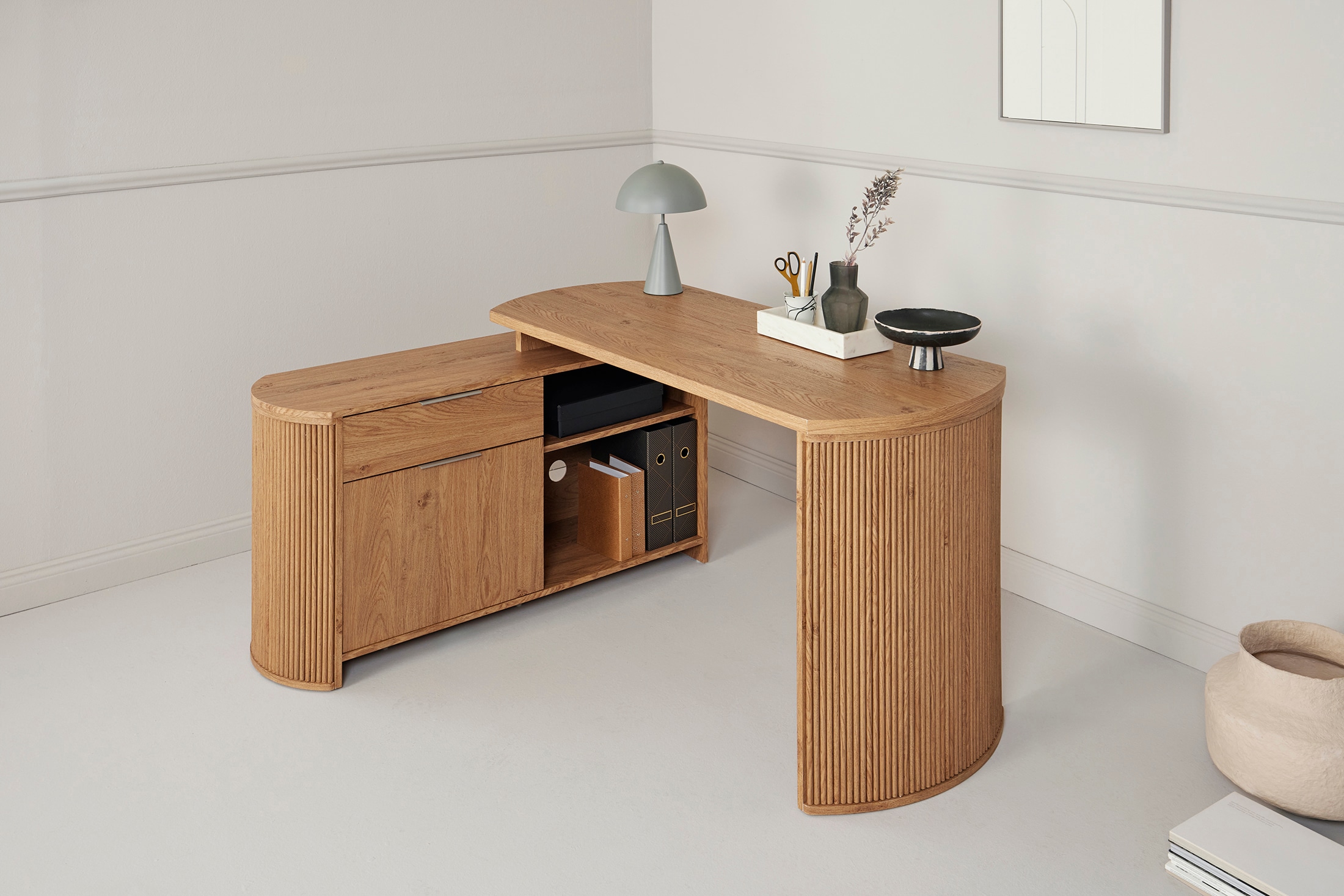 Jahnke Bureau d'angle »MOON C 150 E« 1 cuis tlg. montage réversible, espace de rangement & passage de câbles, largeur 150 cm