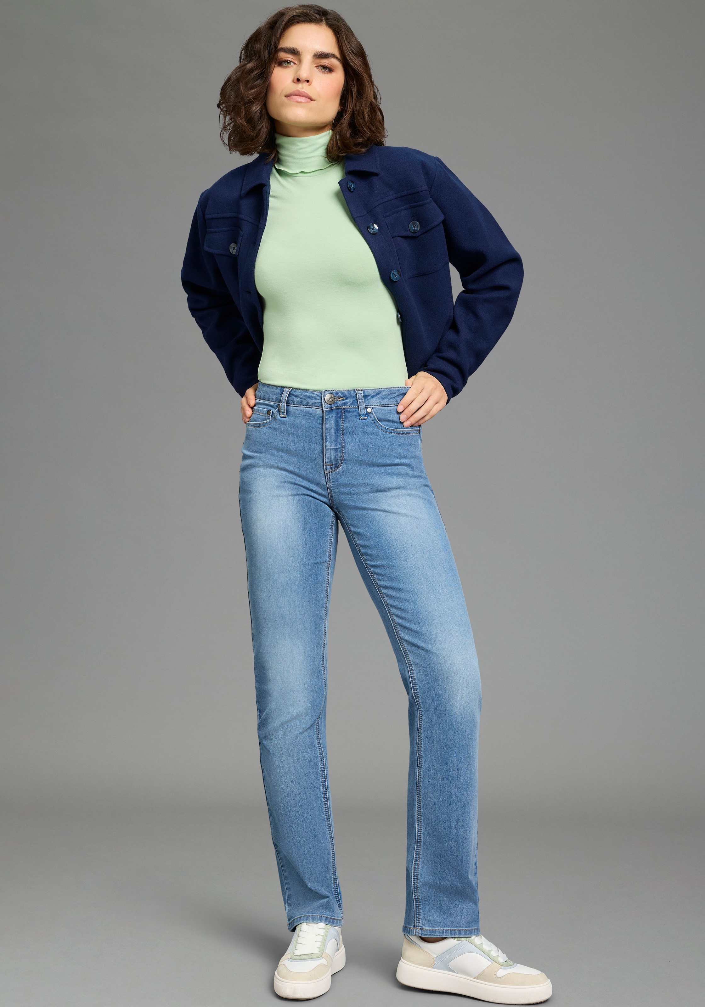 Flashlights T-shirt à manches longues mit Rollkragen, elastischer Jersey, Babylock Saum