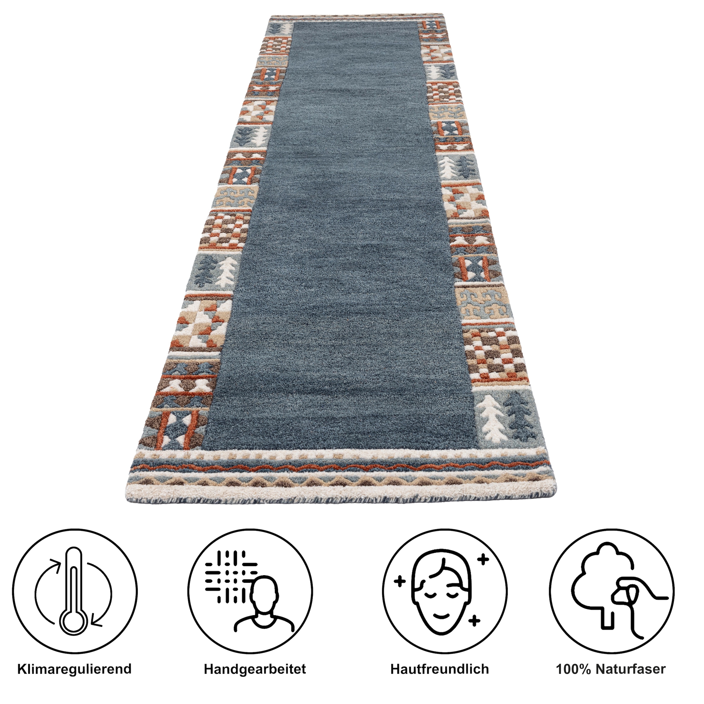 THEKO Chemin de table »Nuno, reine Wolle,  Handgefertigt, mit Bordüre« Rectangulaire 14 mm Höhe handgetuftet, Brücke, Wohnzimmer, Schlafzimmer, Esszimmer