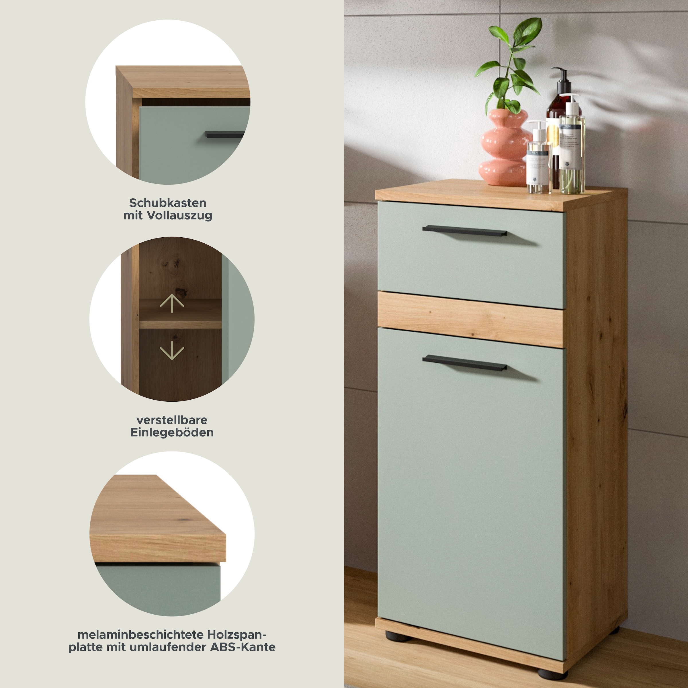 welltime Unterschrank »LUCCA, Breite 35cm, 1 Tür (TA wechselbar), 1 Schubkasten«