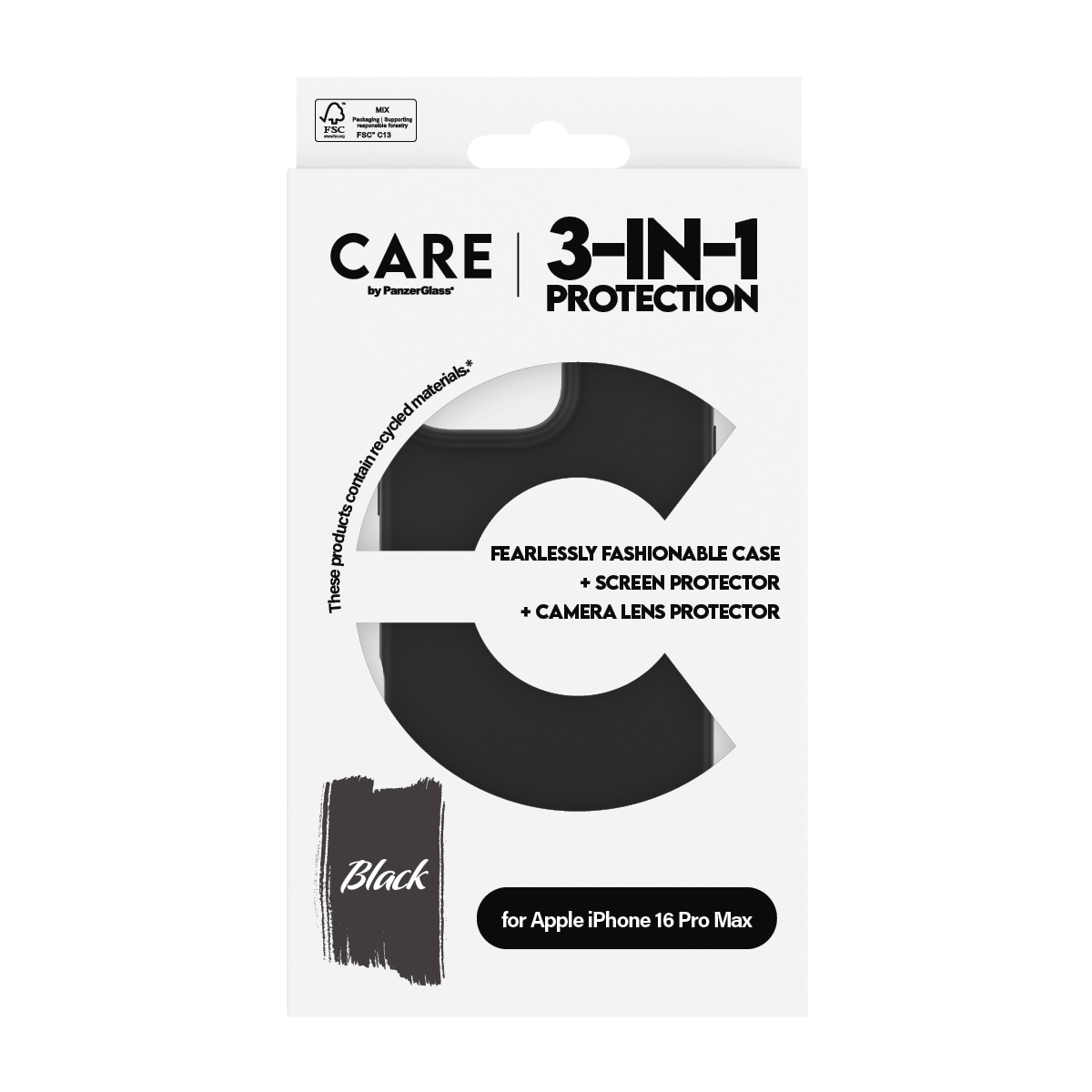 CARE by PanzerGlass Displayschutzglas »3-in-1 Protection, Glass, Case, Lenscover«, für Apple iPhone 16 Pro Max, Displayschutzfolie, Schutzfolie, Bildschirmschutz, kratz- & stossfest