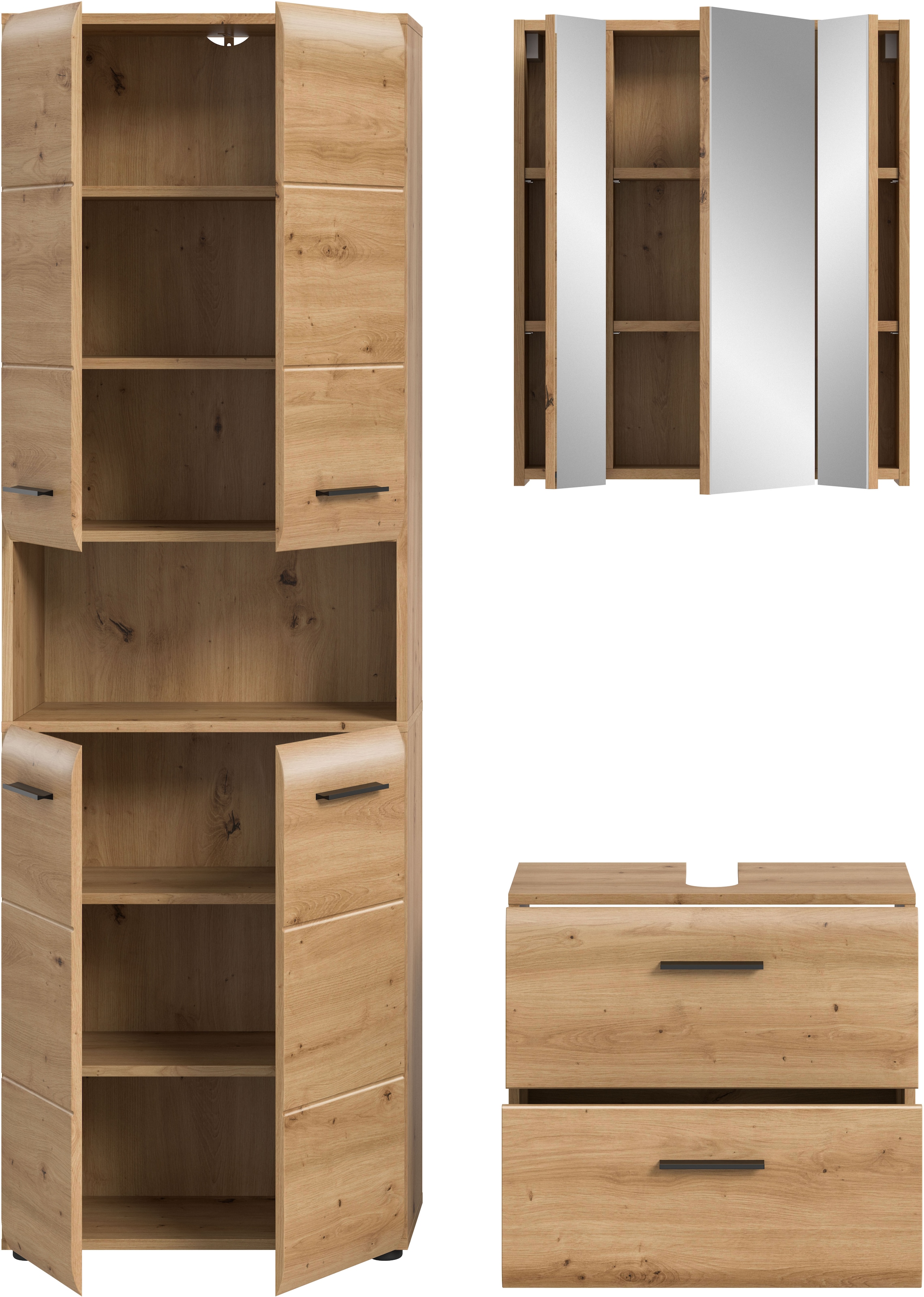 welltime Ensemble de meubles de salle de bain »FLORENZ,  3-teilige Badkombination, hochwertige MDF-Front« Ensemble, best. aus: 1 Hochschrank, 1 Waschbeckenunterschrank, 1 Spiegelschrank, 3 cuis tlg.