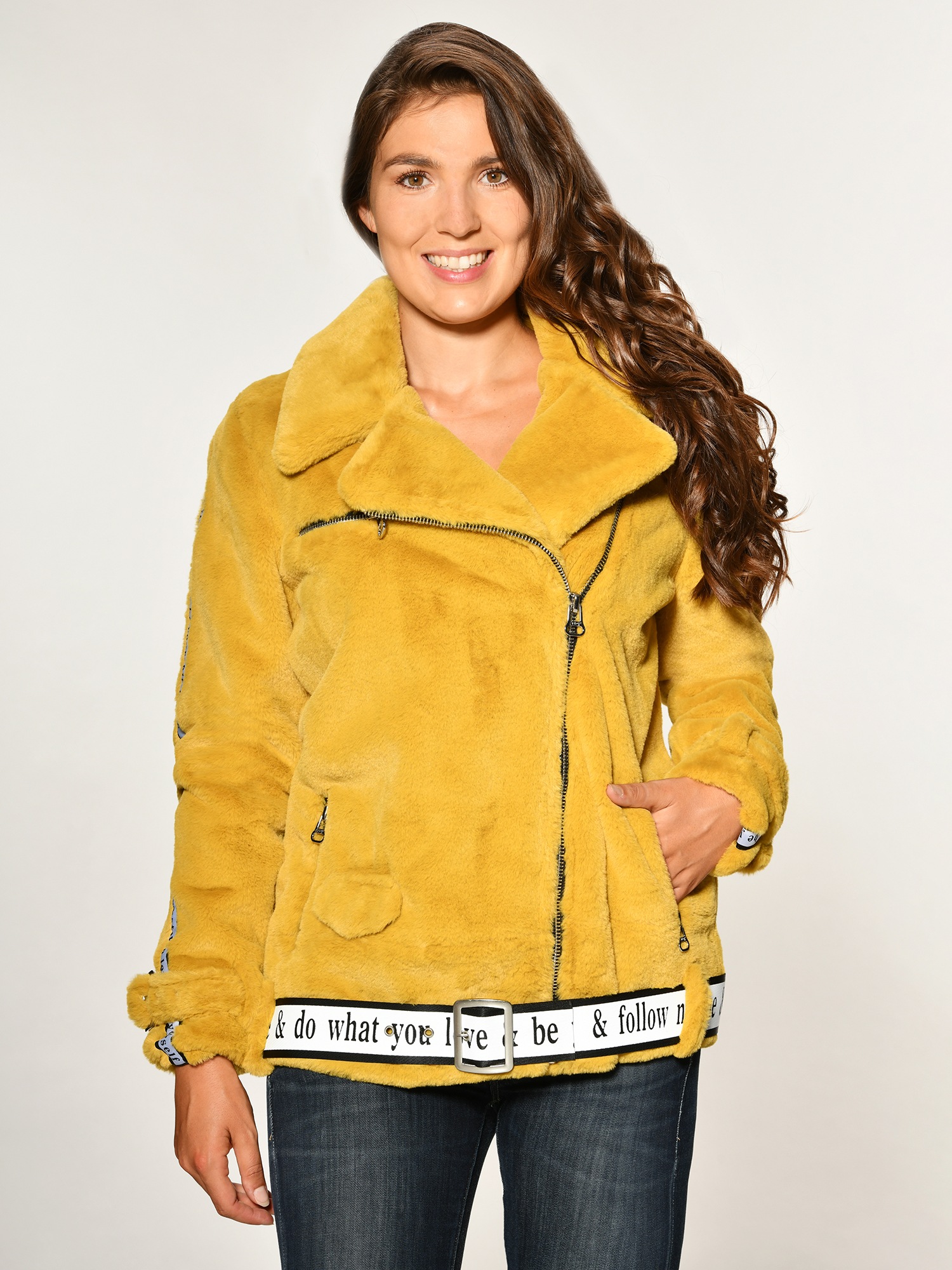 Fake Fur Jacke mit asymmetrischem Reissverschluss »Malibu«